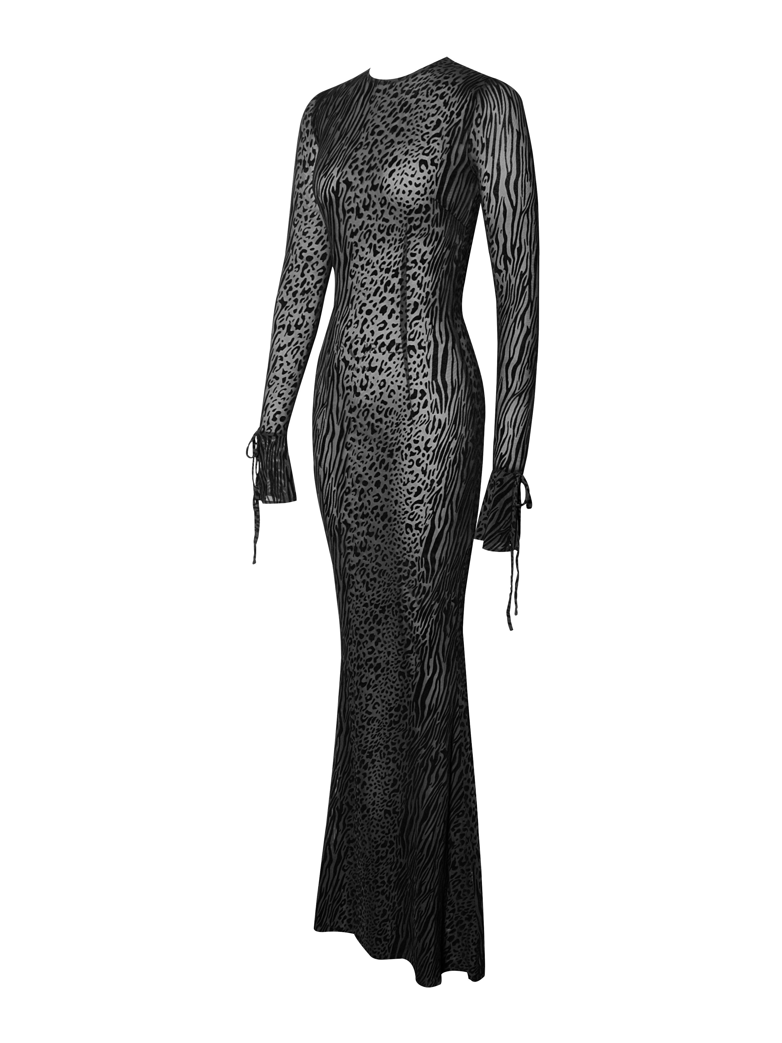 Waylynn Black Burnout Velvet Detail Mesh Backless Maxi Dress