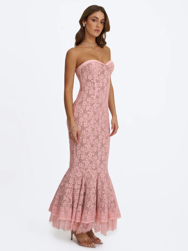 Rosalyn Pink Lace Sweetheart Maxi Mermaid Dress