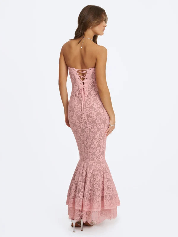 Rosalyn Pink Lace Sweetheart Maxi Mermaid Dress