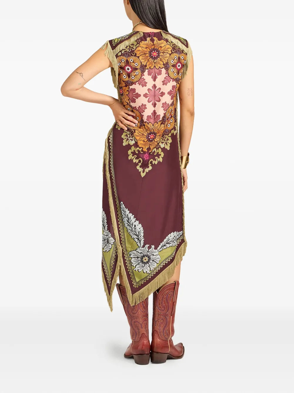La DoubleJ floral-print Fringe Asymmetric Day Dress