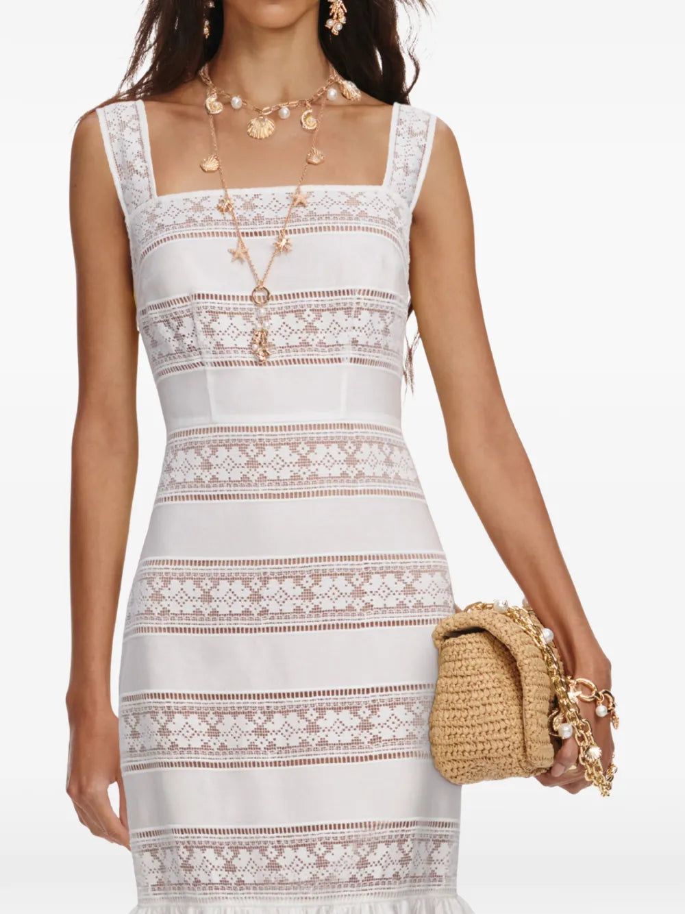 lace-insert ruffled dress