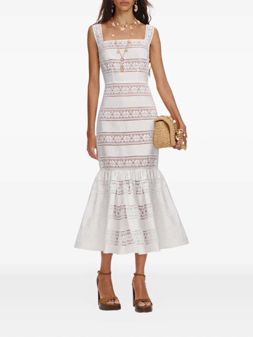 lace-insert ruffled dress
