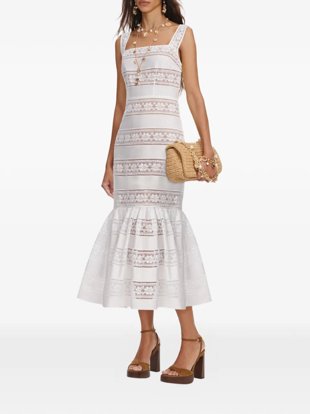 lace-insert ruffled dress