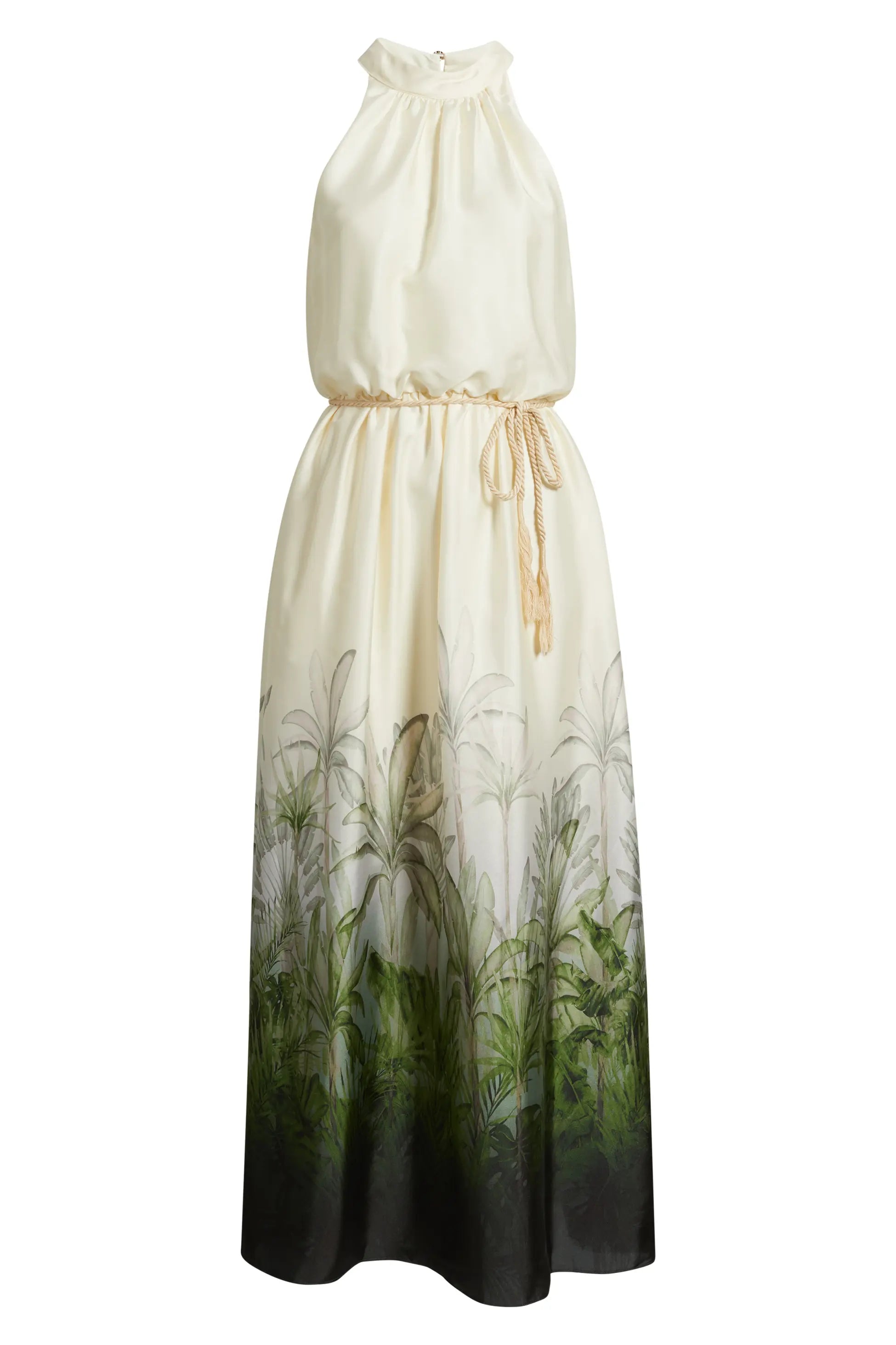 Tropical Print Mock Neck Maxi Dress