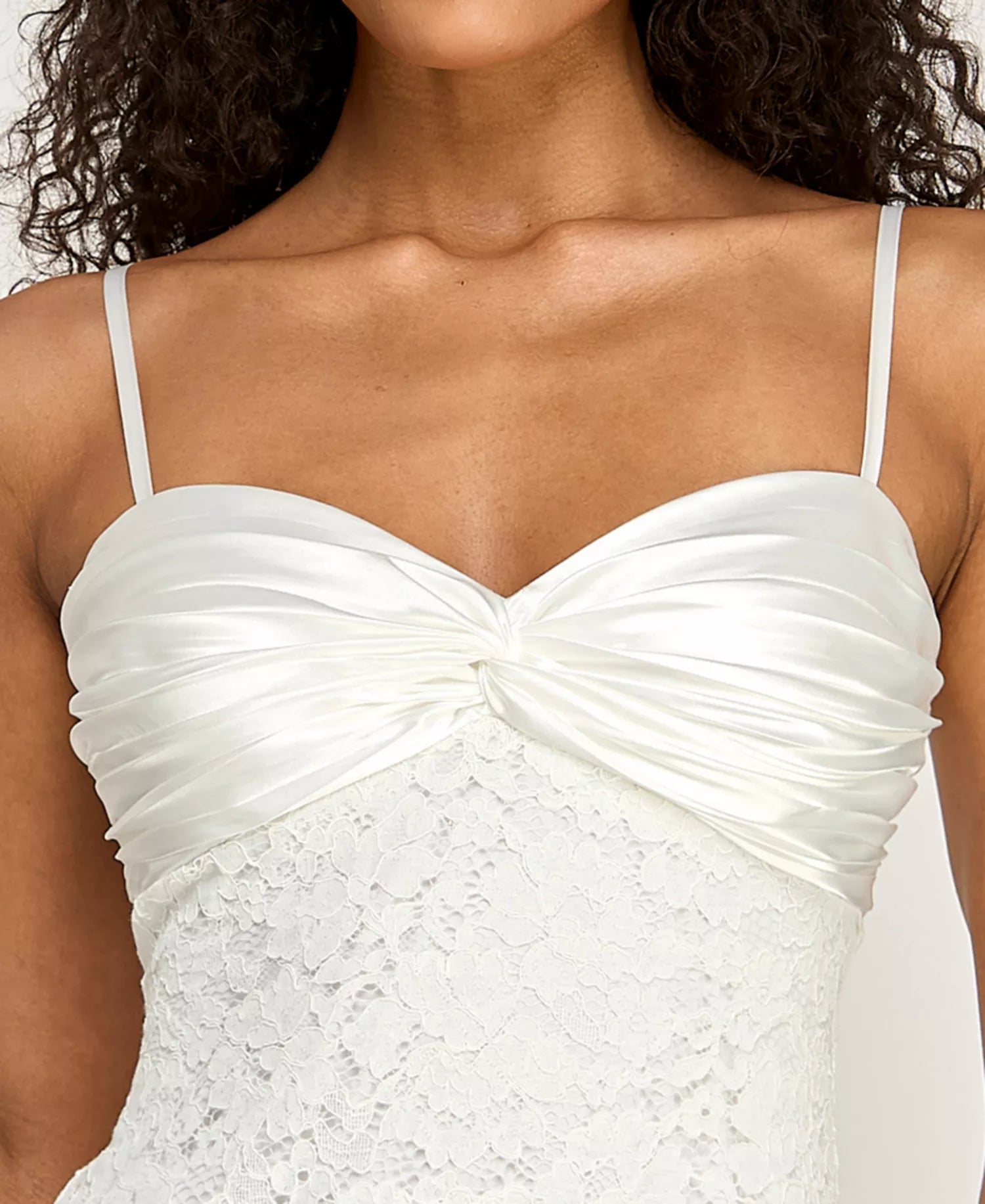 Juniors' Corded Lace with Satin Top and Bow Back Mini Dress