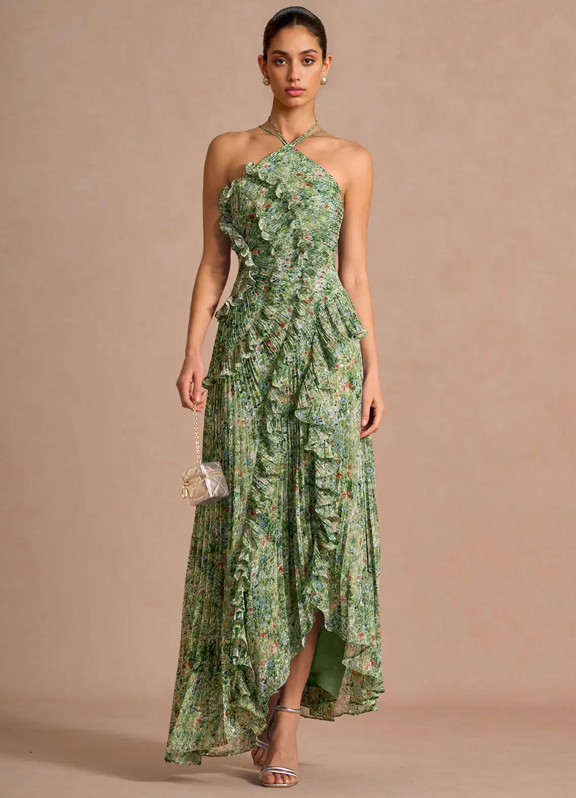 Hatsu Green Floral Maxi Dress