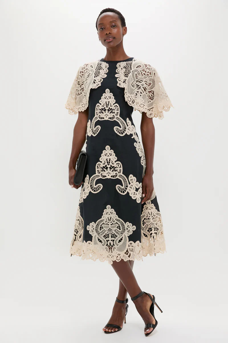 Black Medina Lace Midi Dress