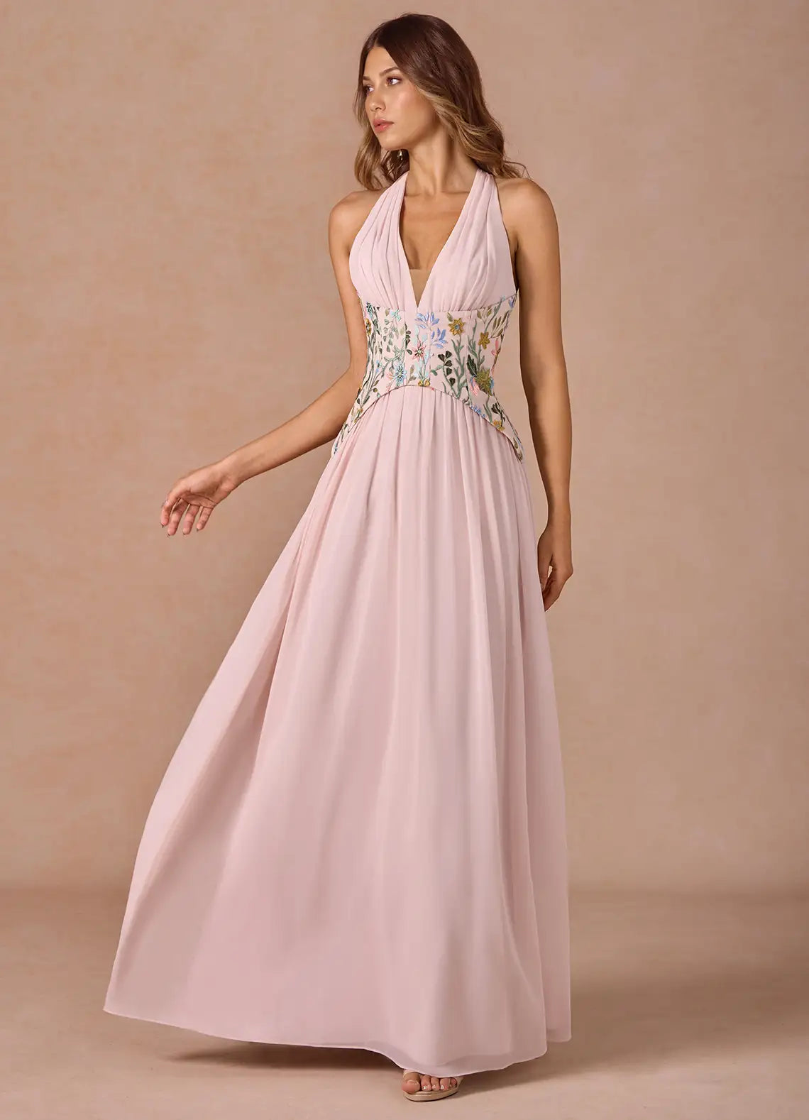Ellis Blush Pink Multi Maxi Dress | Azazie UK