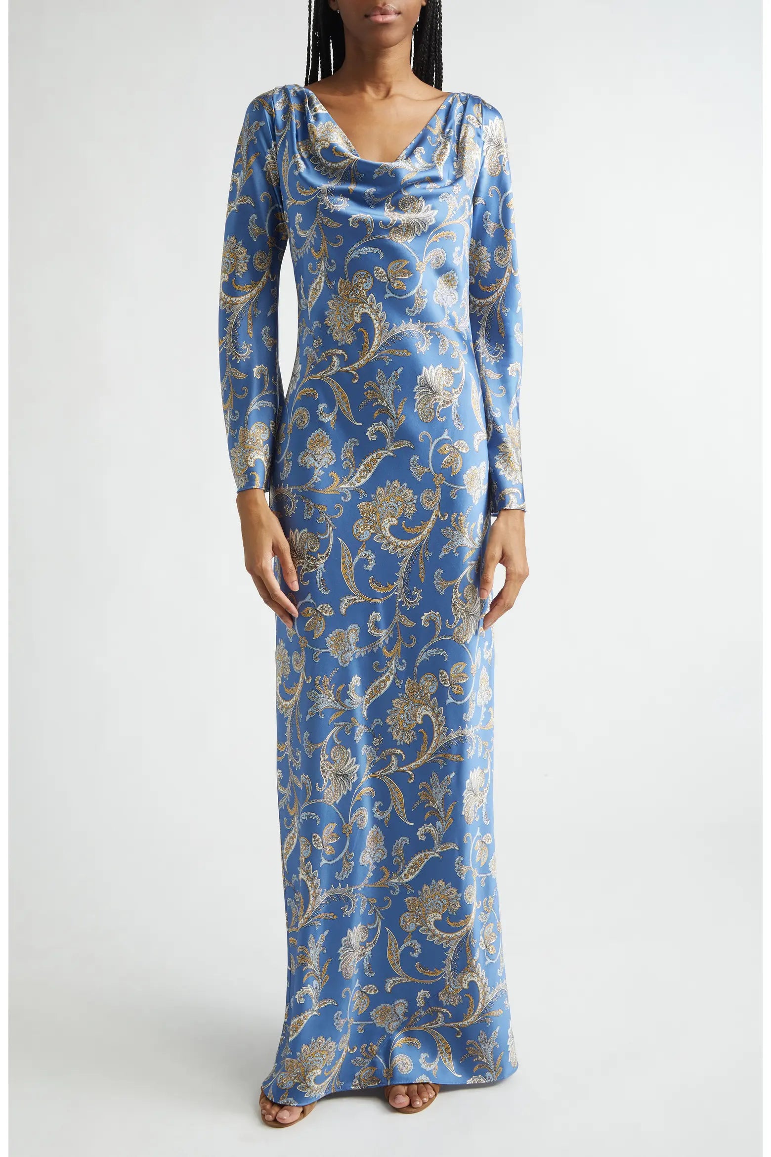 Ember Long Sleeve Paisley Silk Blend Maxi Dress