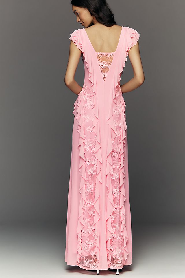 AFRM Trista Ruffle-Sleeve V-Neck Maxi Dress
