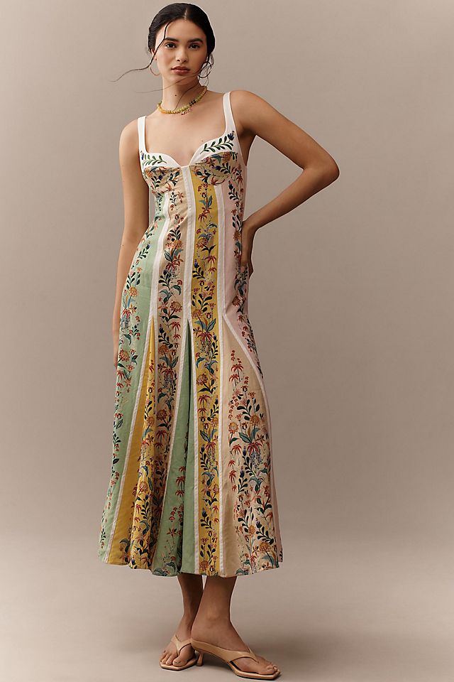 Farm Rio Linen Floral Stripe Maxi Dress