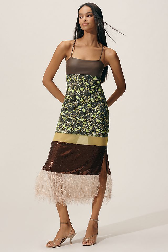 Vestito midi in finta piuma con stampa mista By Anthropologie