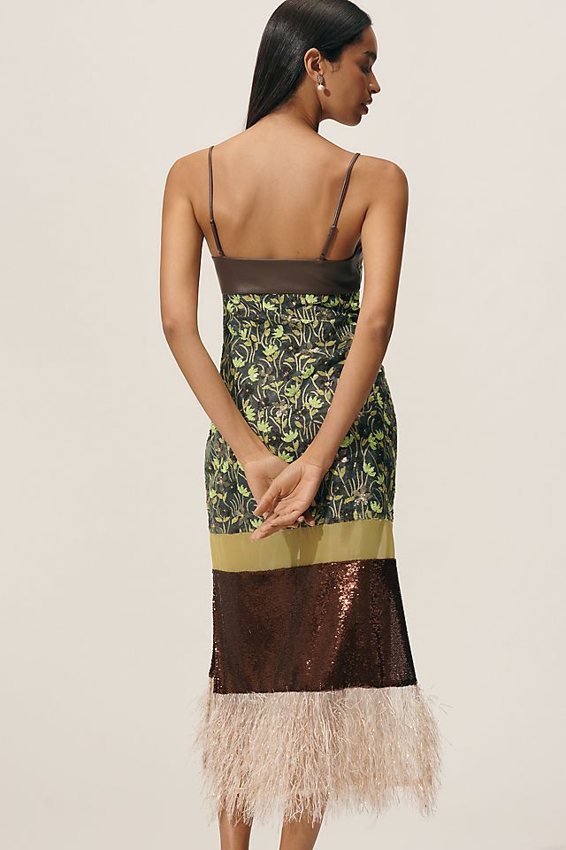 Vestito midi in finta piuma con stampa mista By Anthropologie