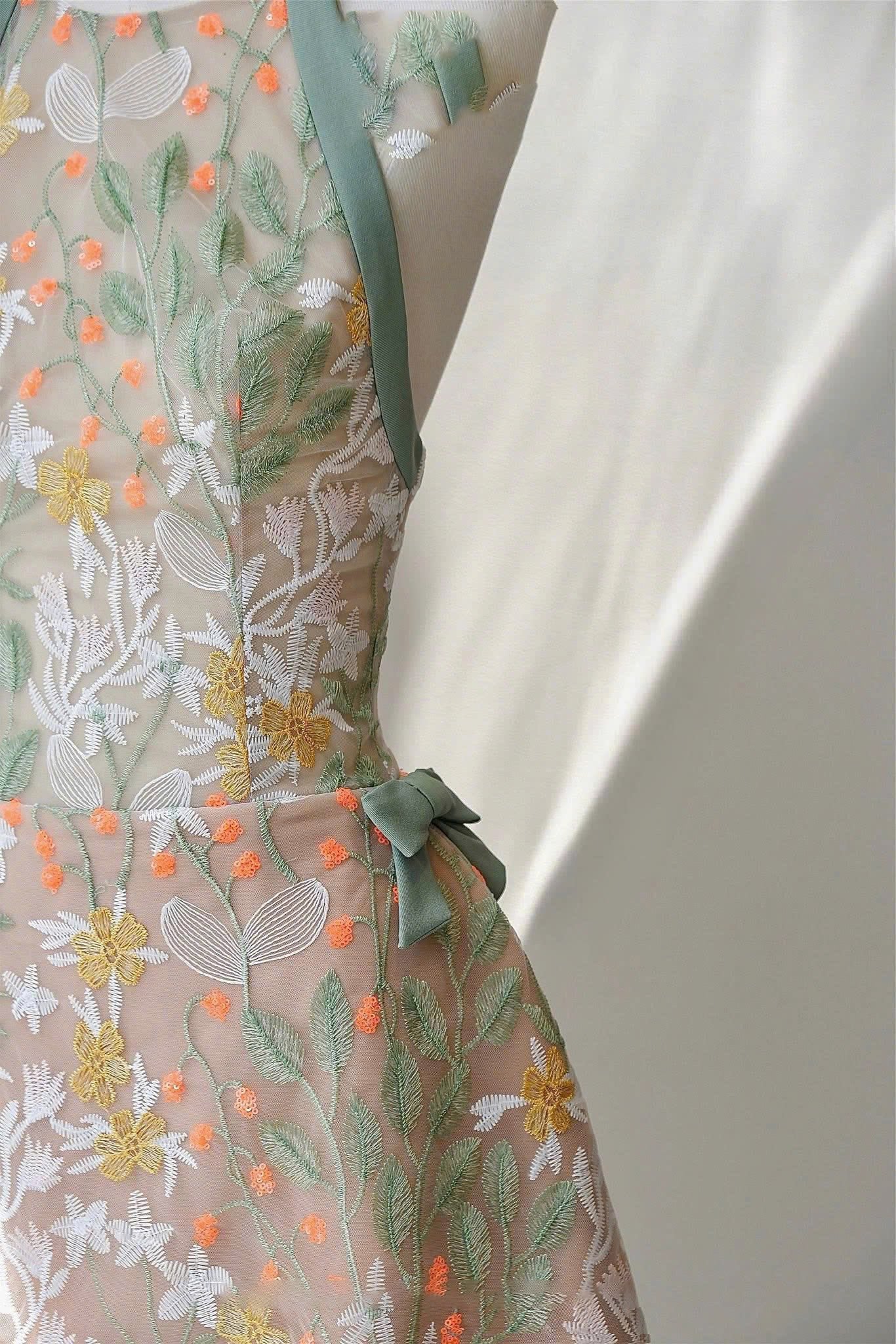 Floral Embroidered Halter Mini Dress