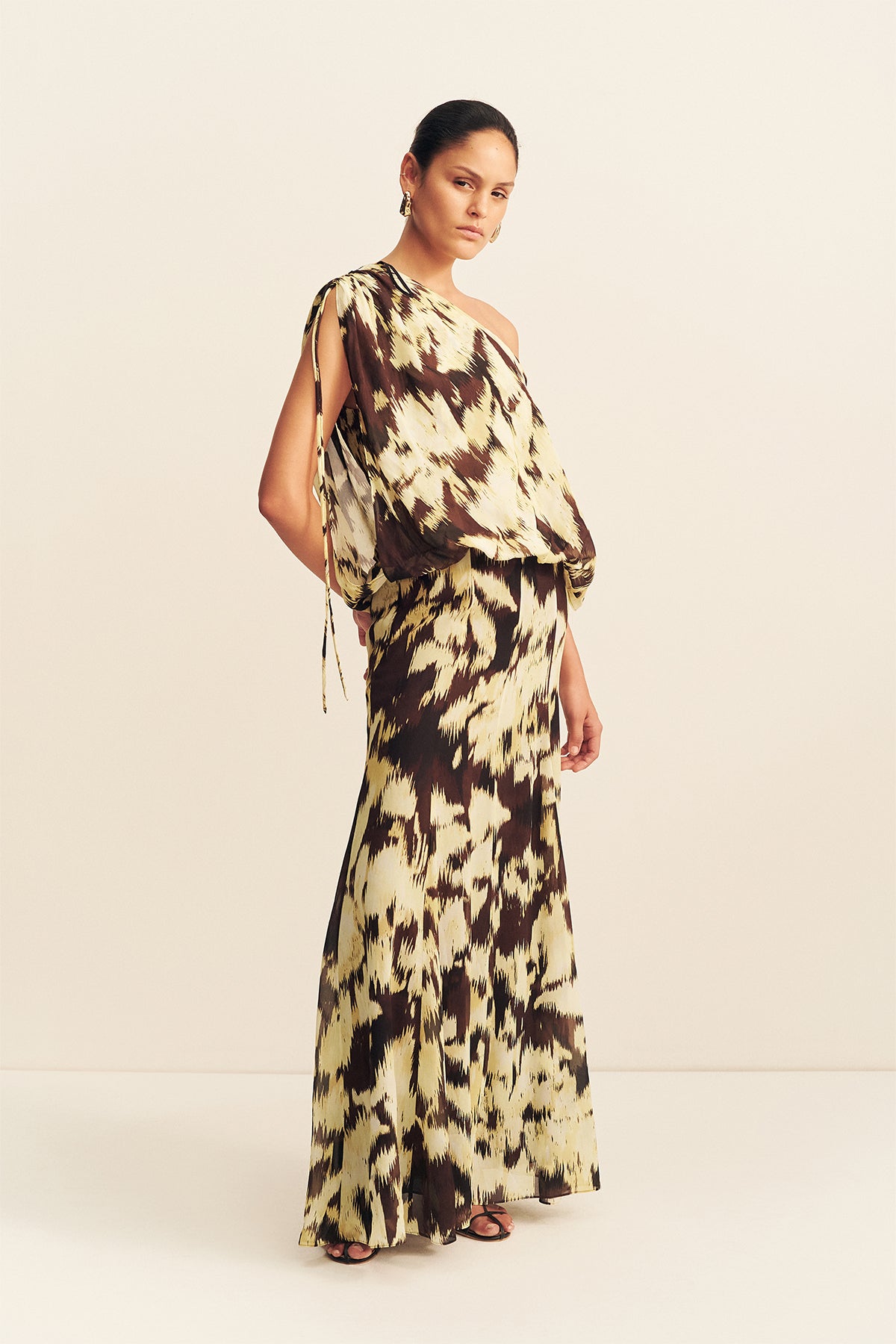 Benny Off Shoulder Blouson Maxi Dress | Ristretto/Butter | Dresses | Shona Joy 3