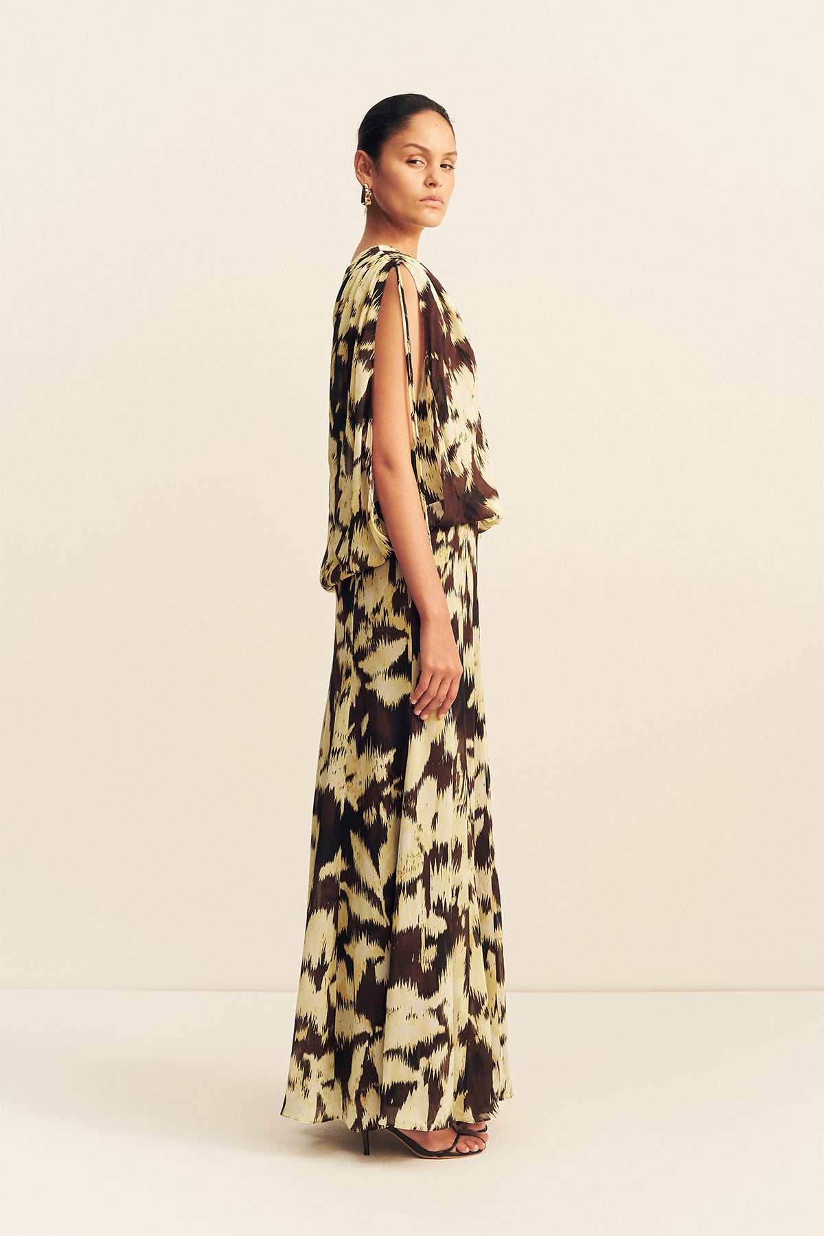 Benny Off Shoulder Blouson Maxi Dress | Ristretto/Butter | Dresses | Shona Joy 4