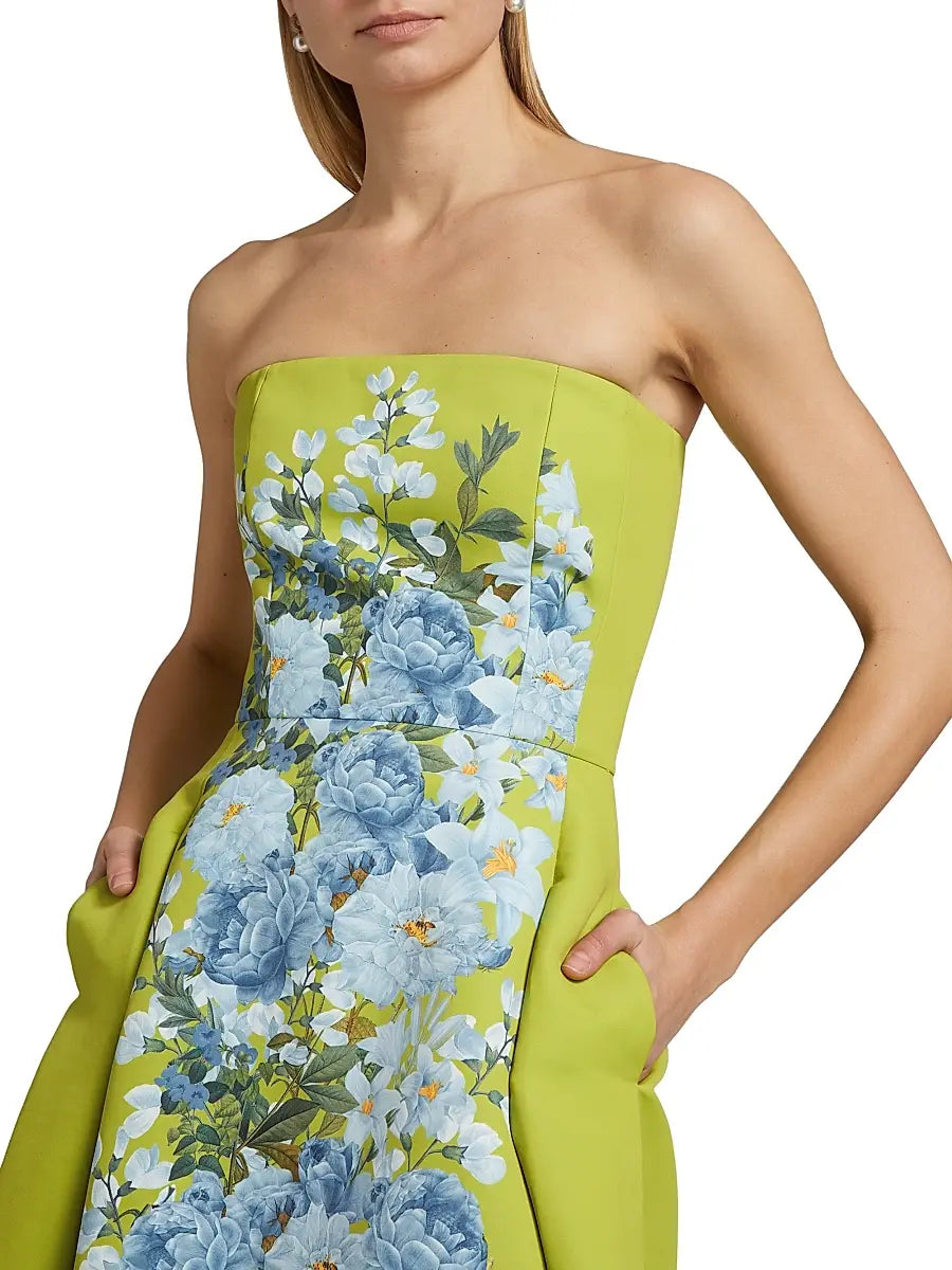 Larisa Floral Strapless Gown - Peridot Cascade