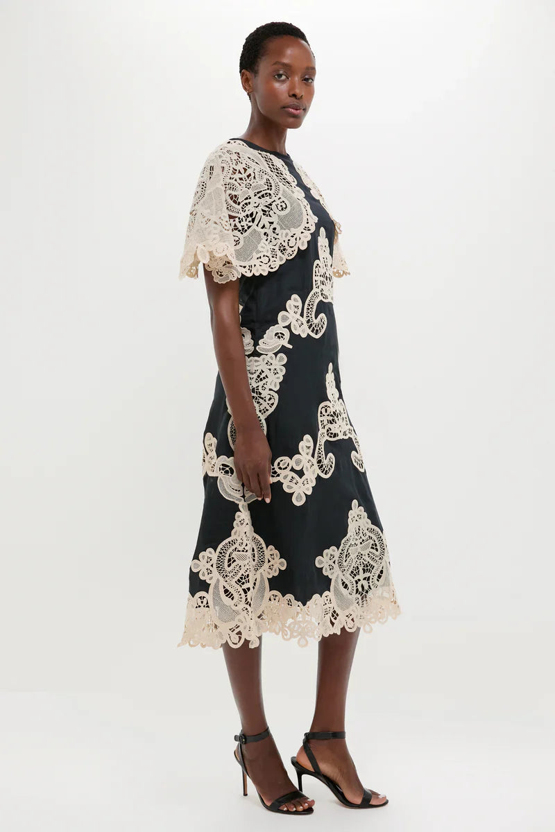 Black Medina Lace Midi Dress