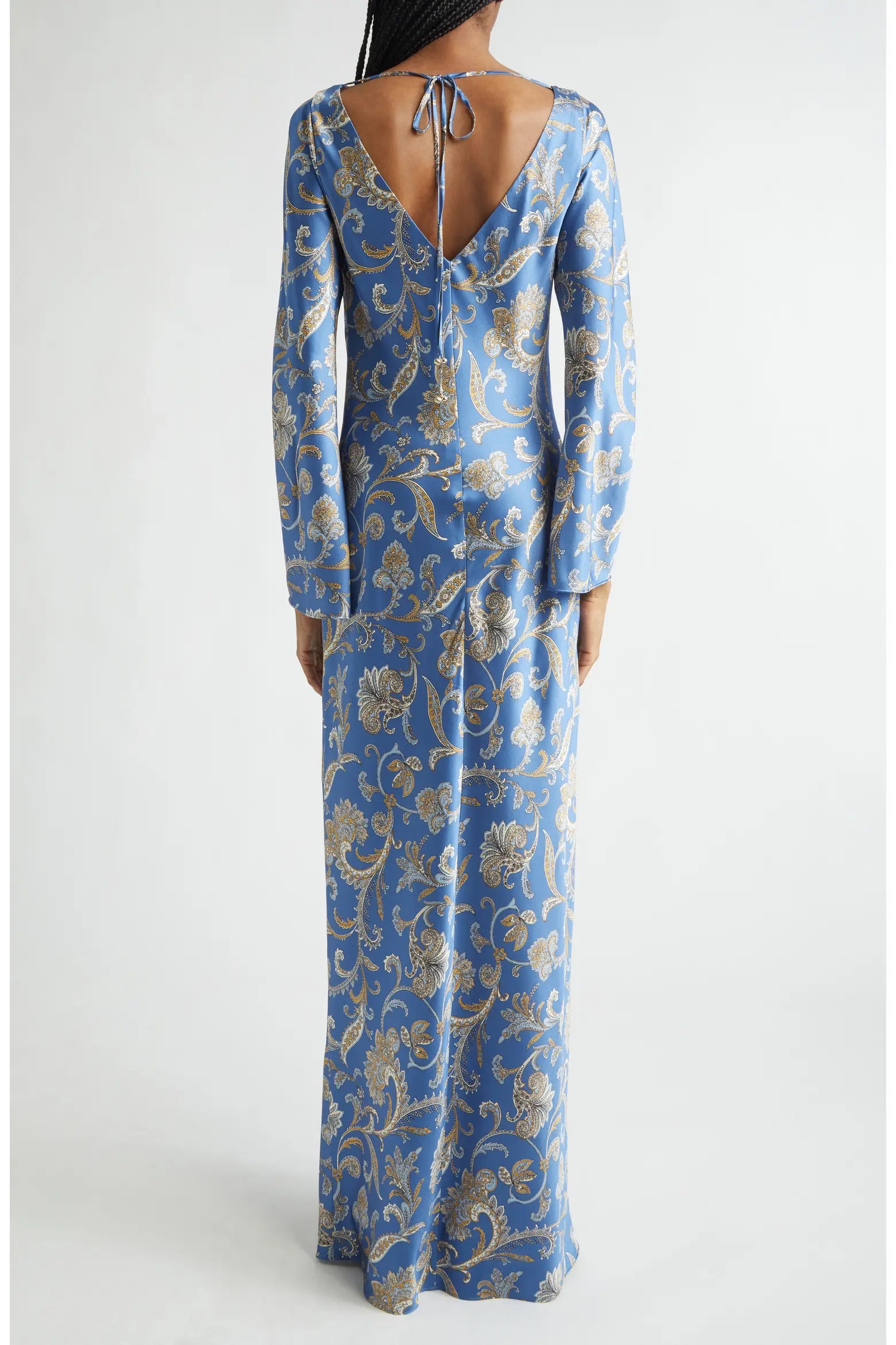 Ember Long Sleeve Paisley Silk Blend Maxi Dress