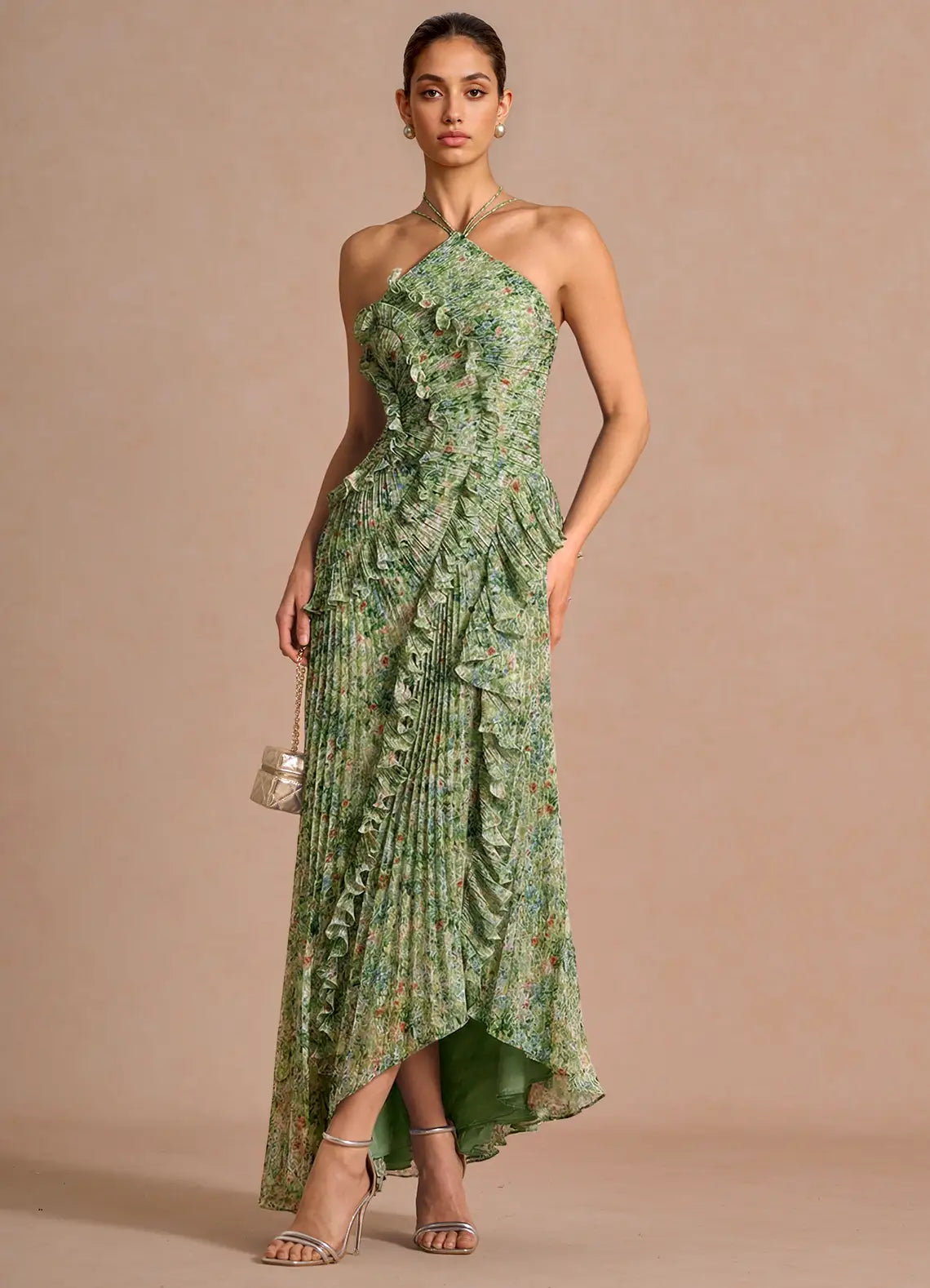 Hatsu Green Floral Maxi Dress