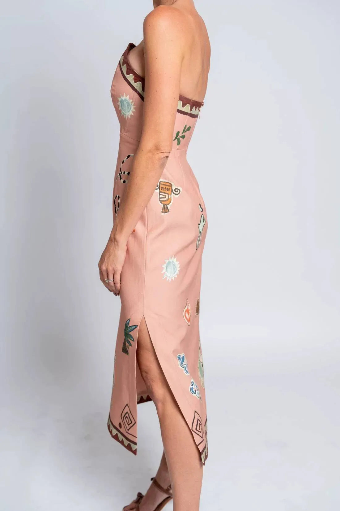 Linen Print Midi Dress