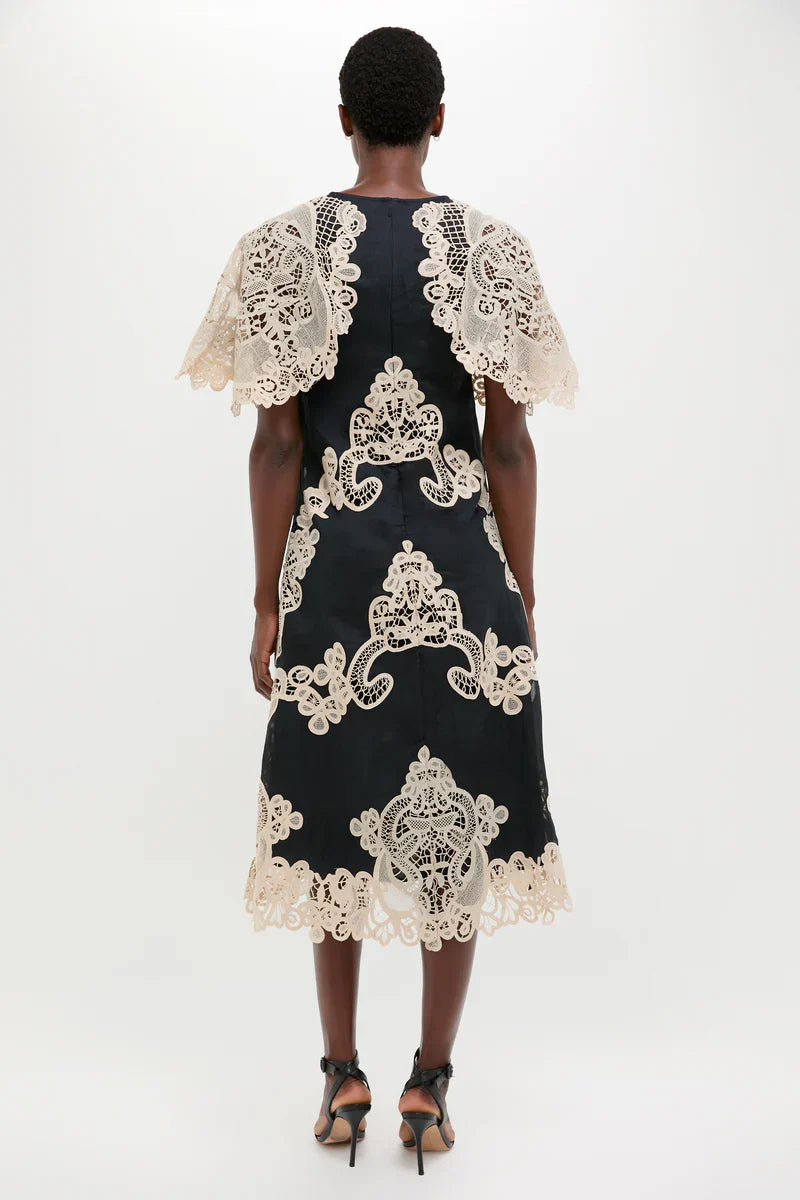 Black Medina Lace Midi Dress