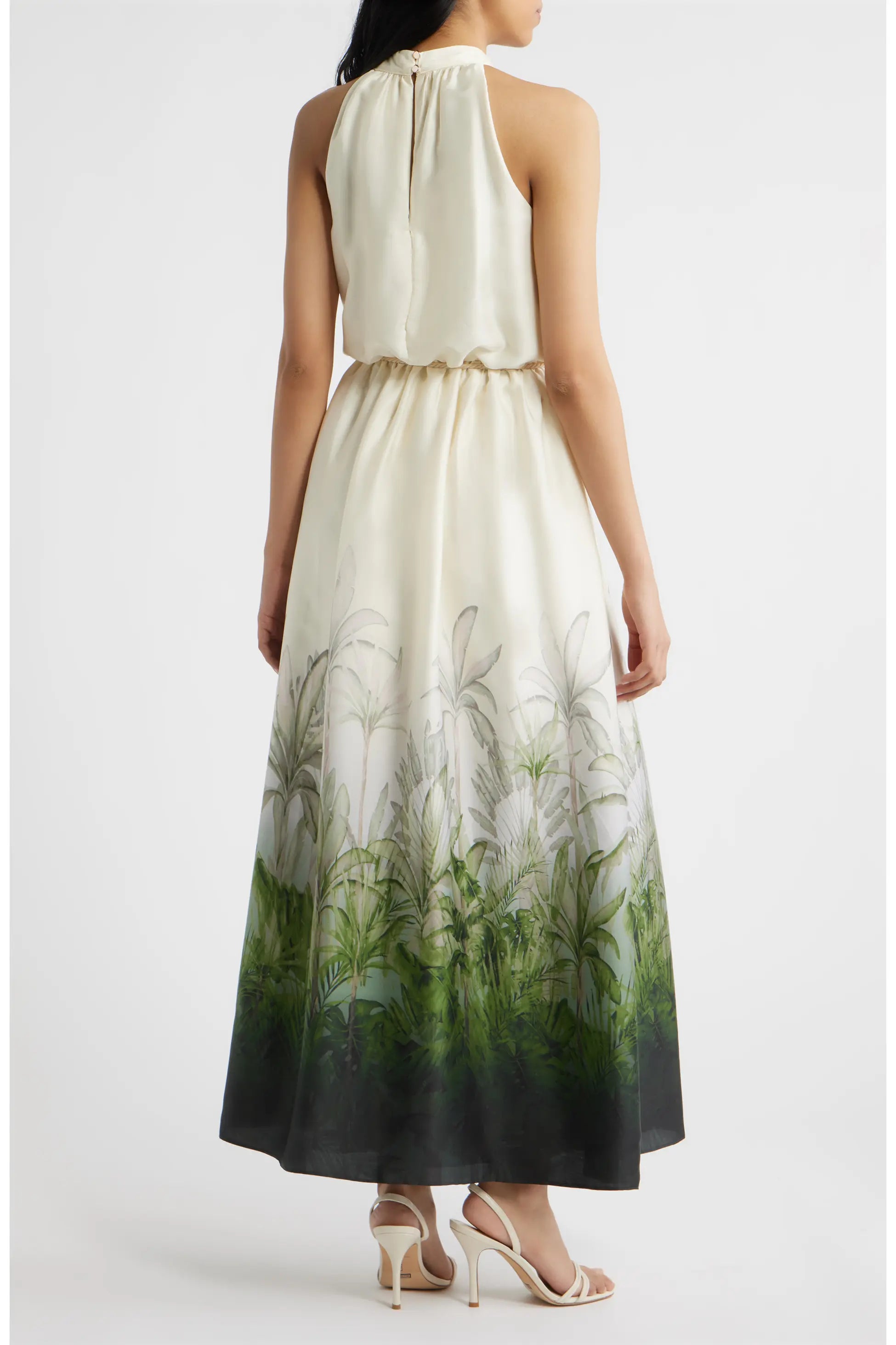 Tropical Print Mock Neck Maxi Dress