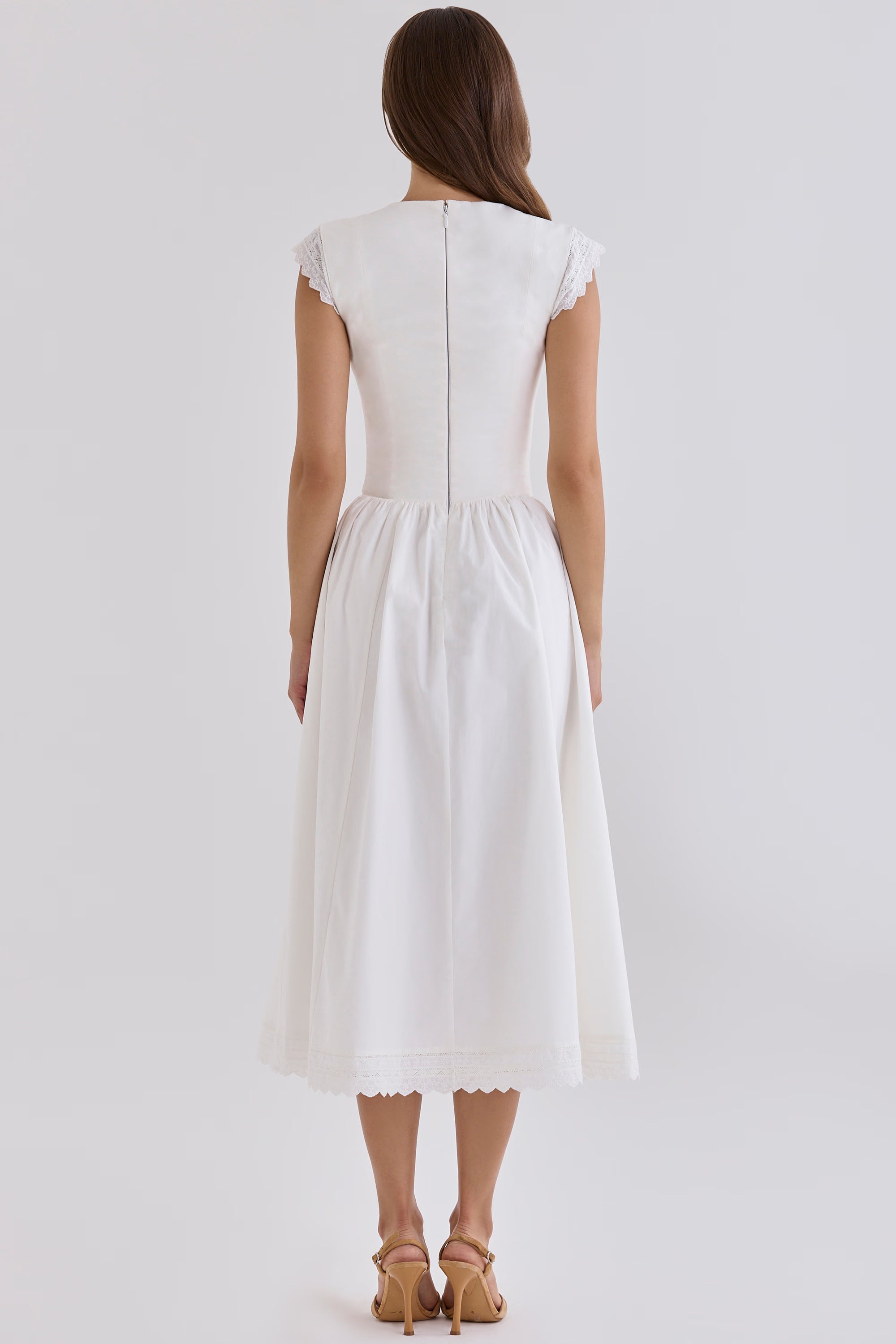 Fiorella White Cotton Broderie Anglaise Trim Midi Sundress