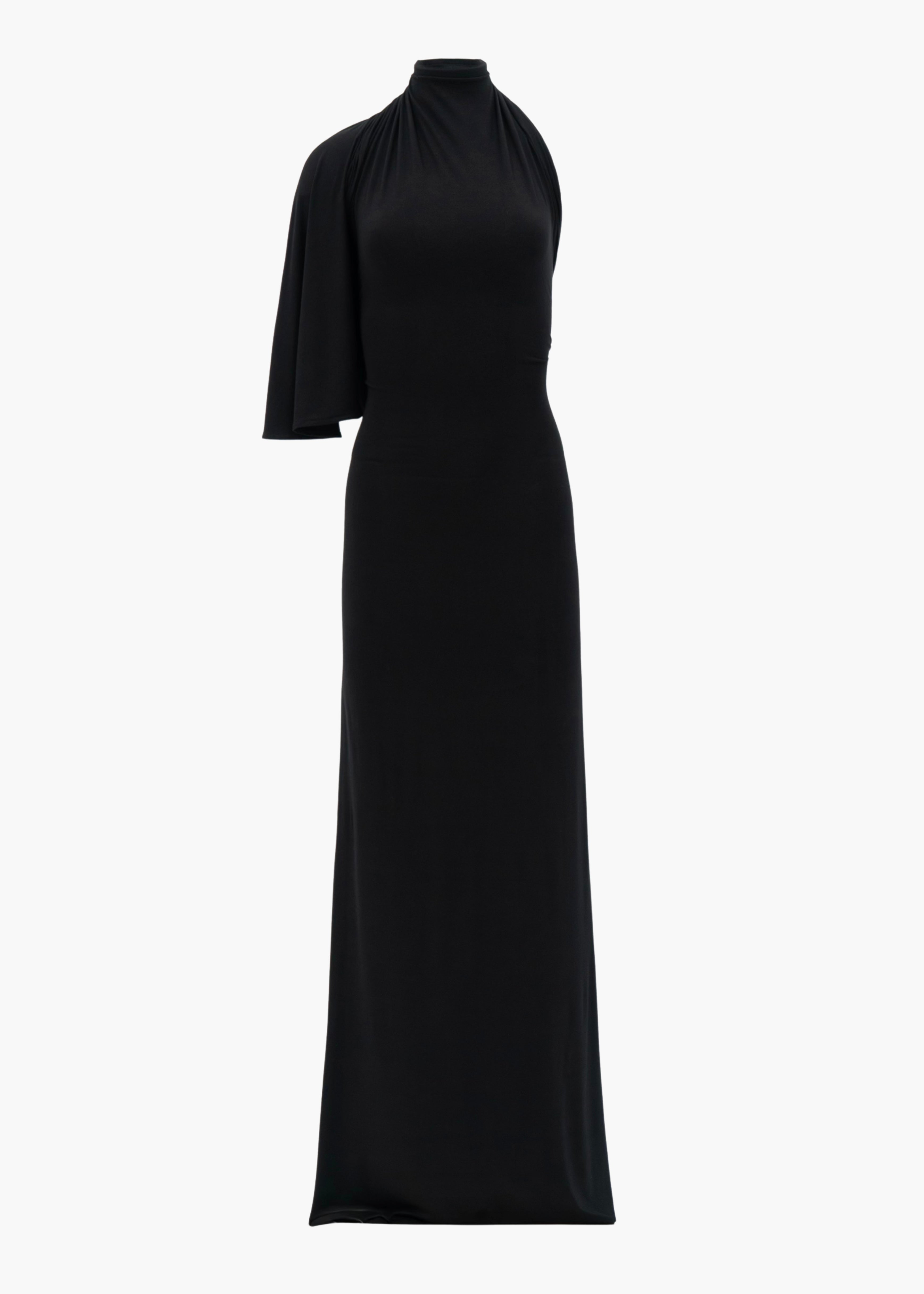 One-Shoulder Draped Dress in black