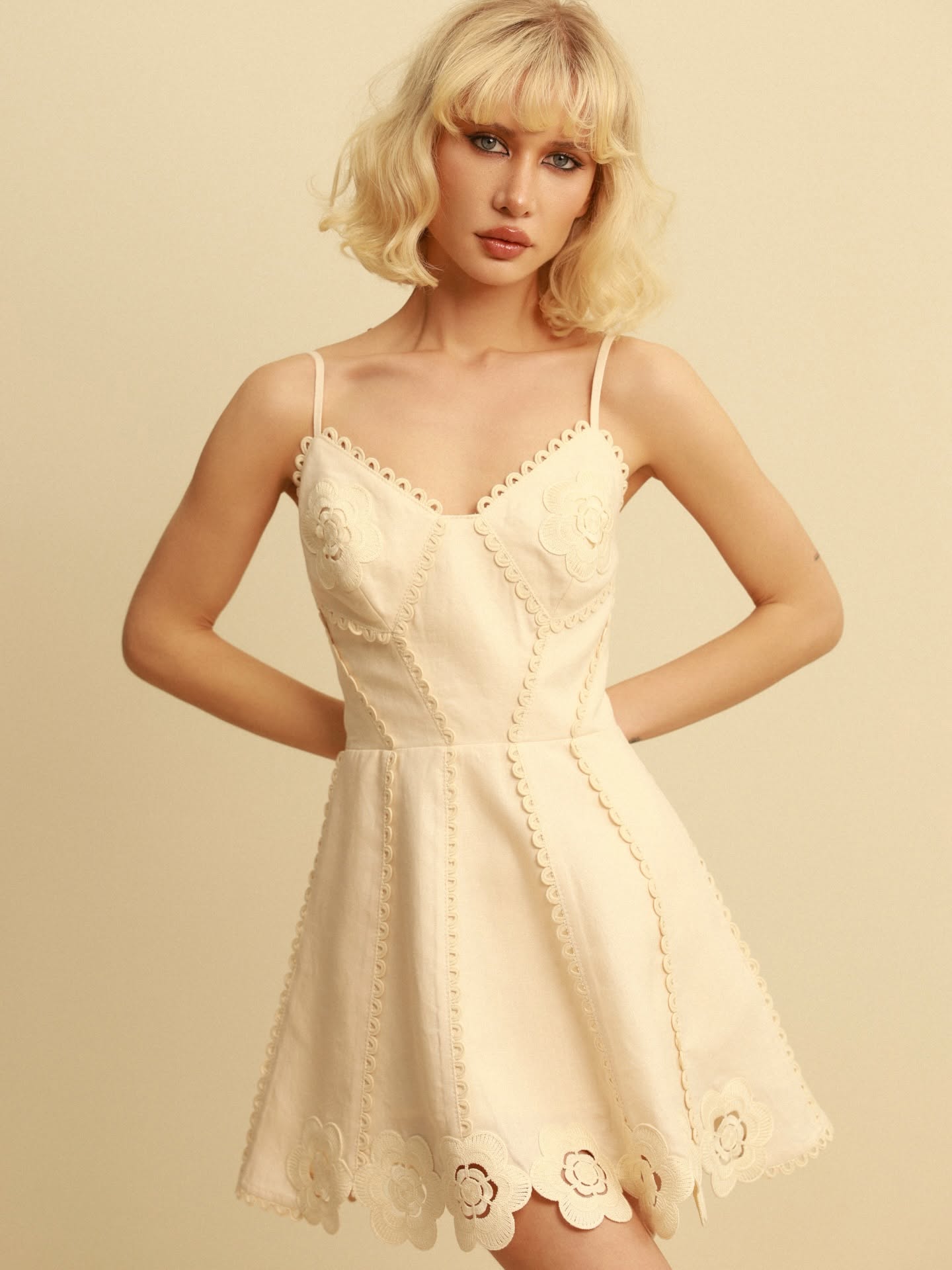 Daisy Eyelet Embroidery Cami Mini Dress