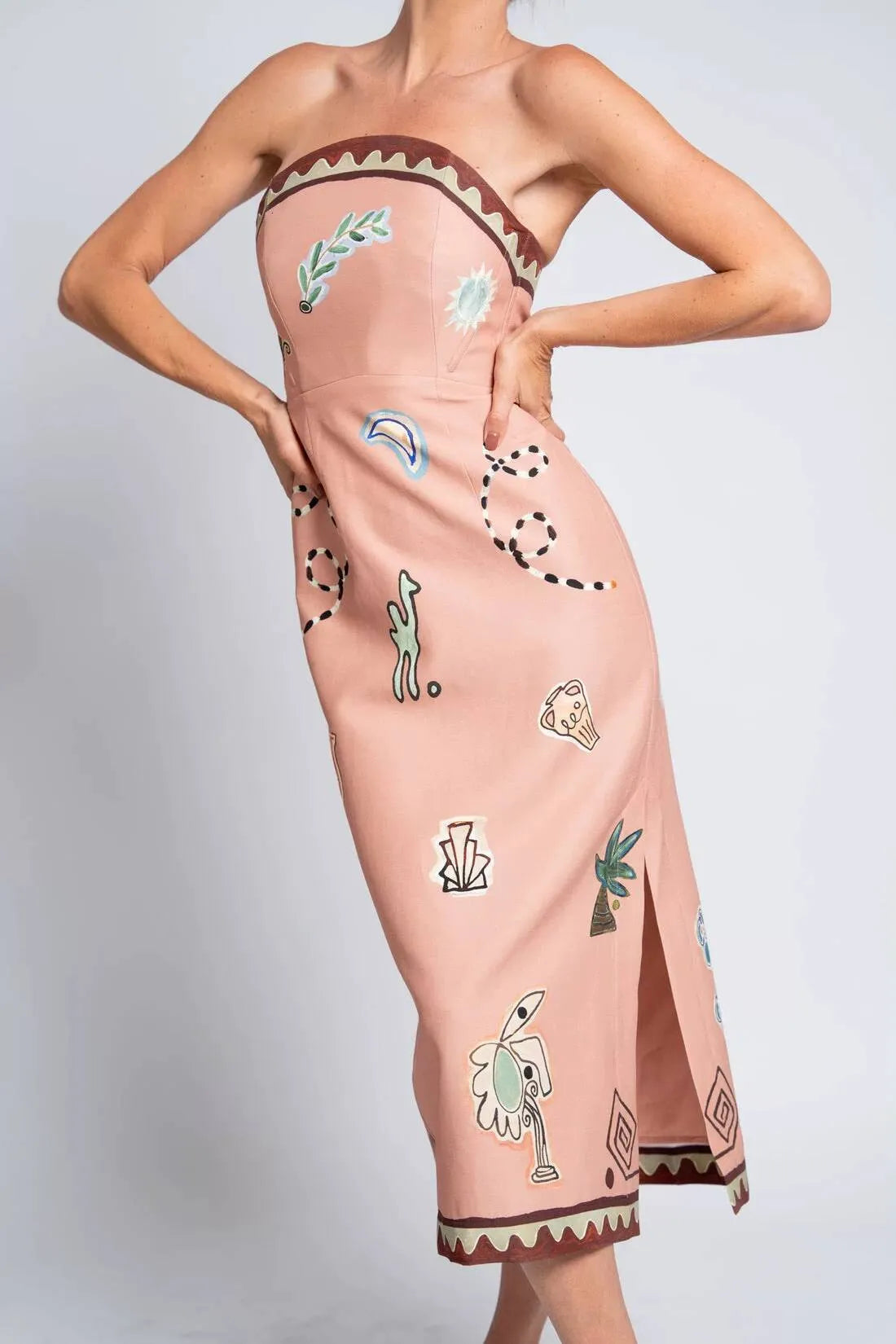 Linen Print Midi Dress
