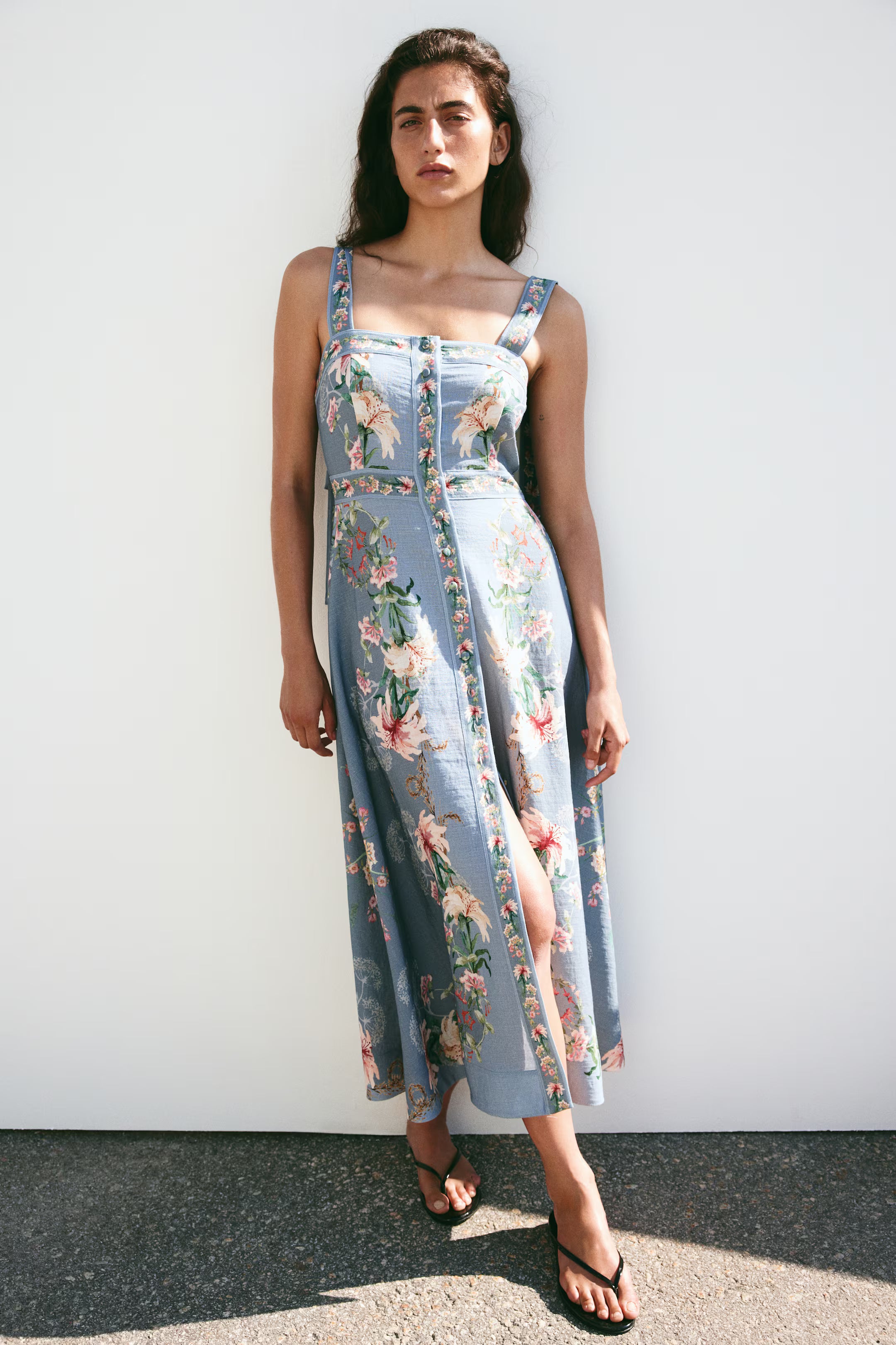 Women's Dusty blue/Floral Tie-strap viscose-blend dress
