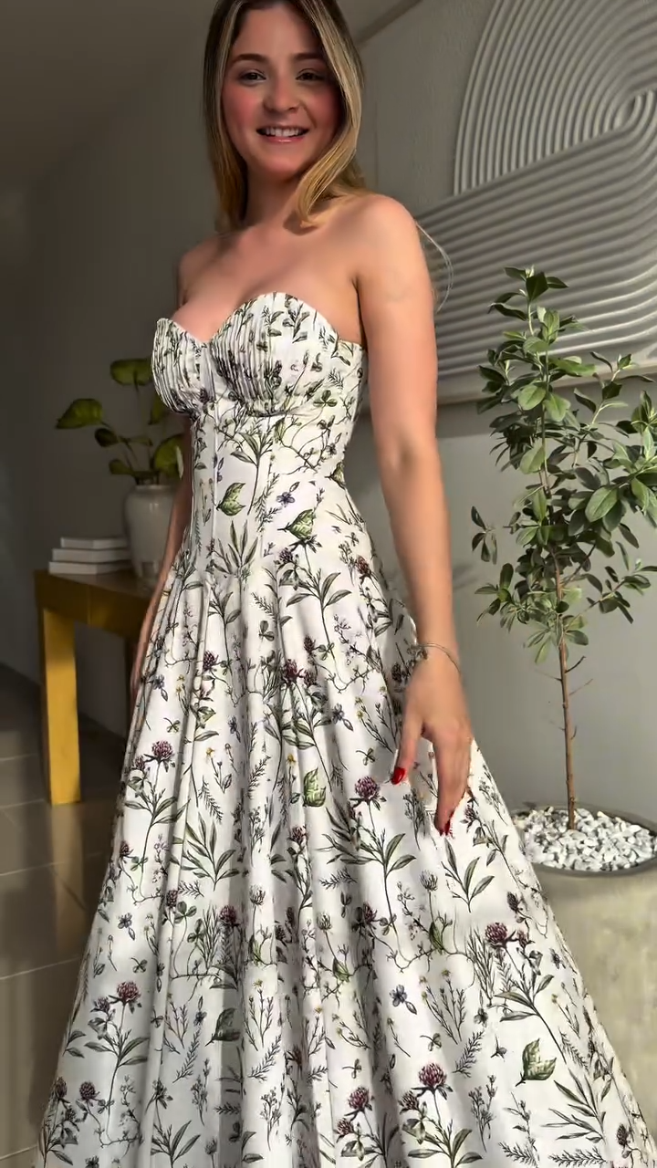 Vintage Meadow Floral Boned Corset Midi Sundress
