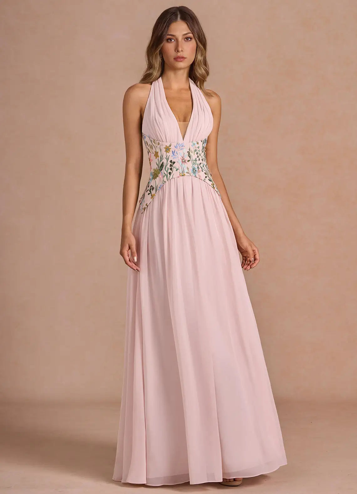 Ellis Blush Pink Multi Maxi Dress | Azazie UK
