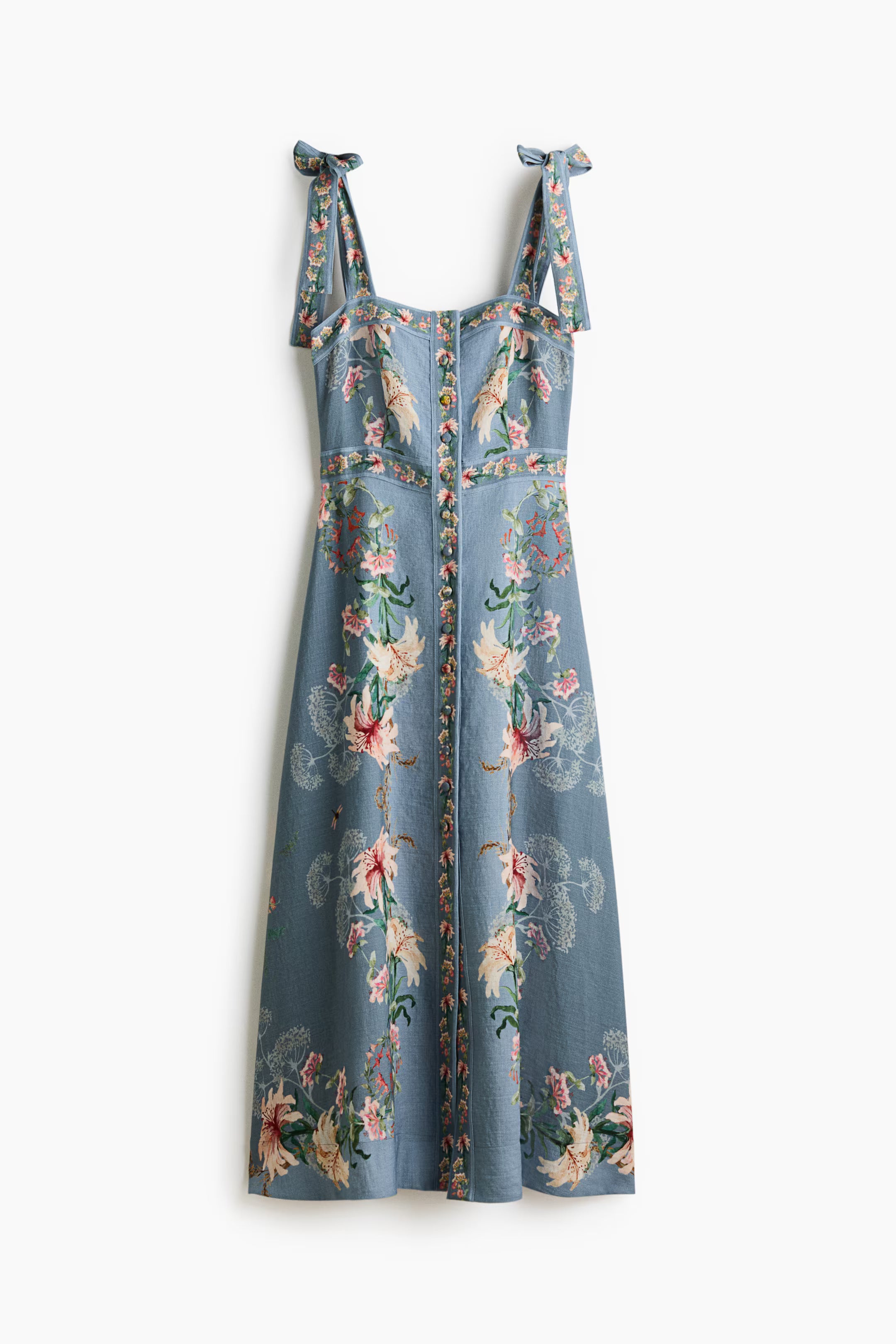 Women's Dusty blue/Floral Tie-strap viscose-blend dress