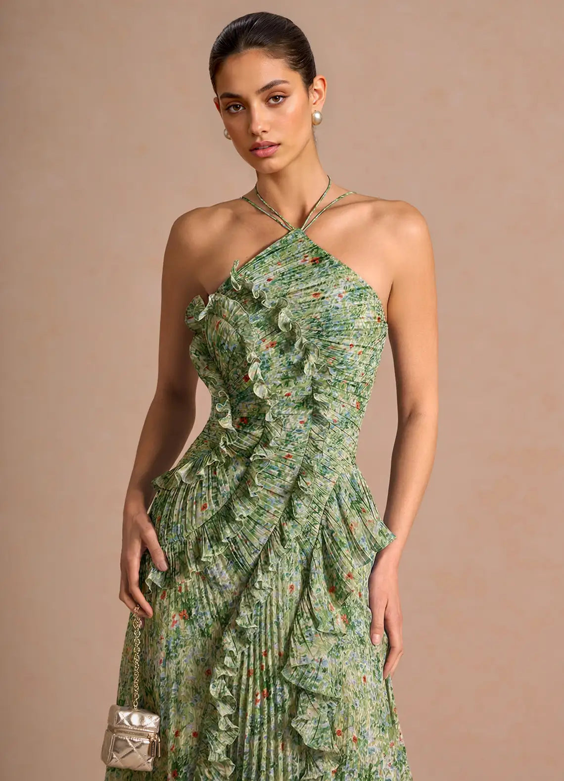 Hatsu Green Floral Maxi Dress