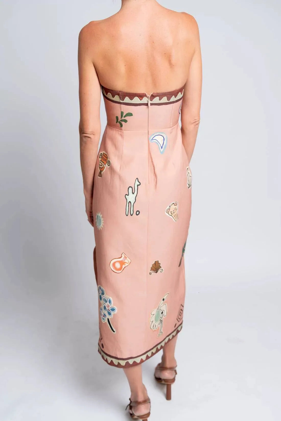 Linen Print Midi Dress
