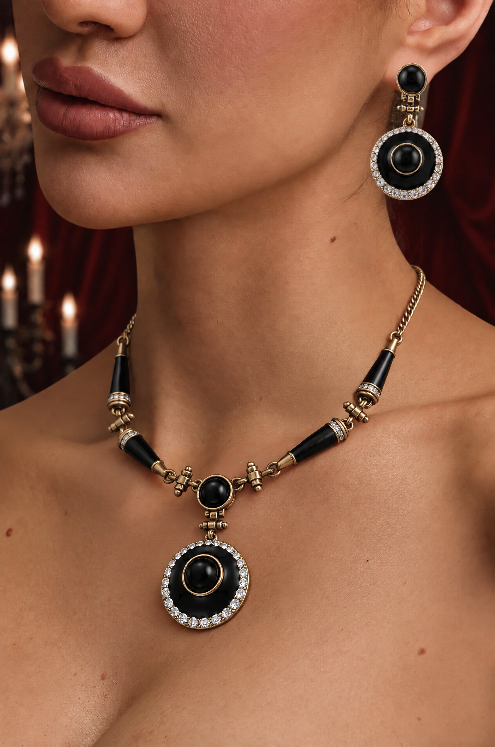 Kattin Elowen Vintage Zircon Antique Gold Pendant Necklace	