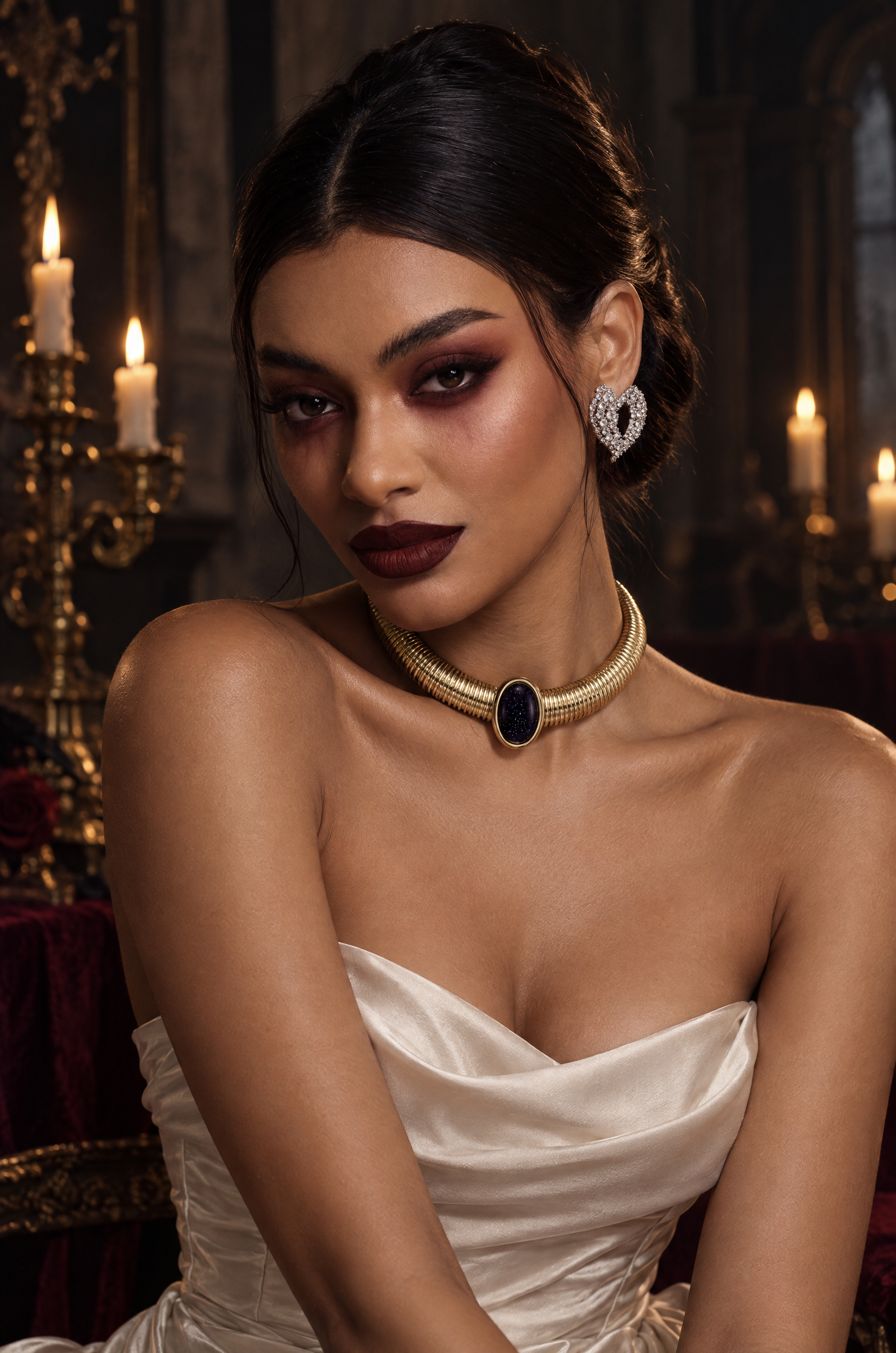 Sydney Elowen Luxe Snake Chain Bezel Set Oval Stone Choker Necklace	