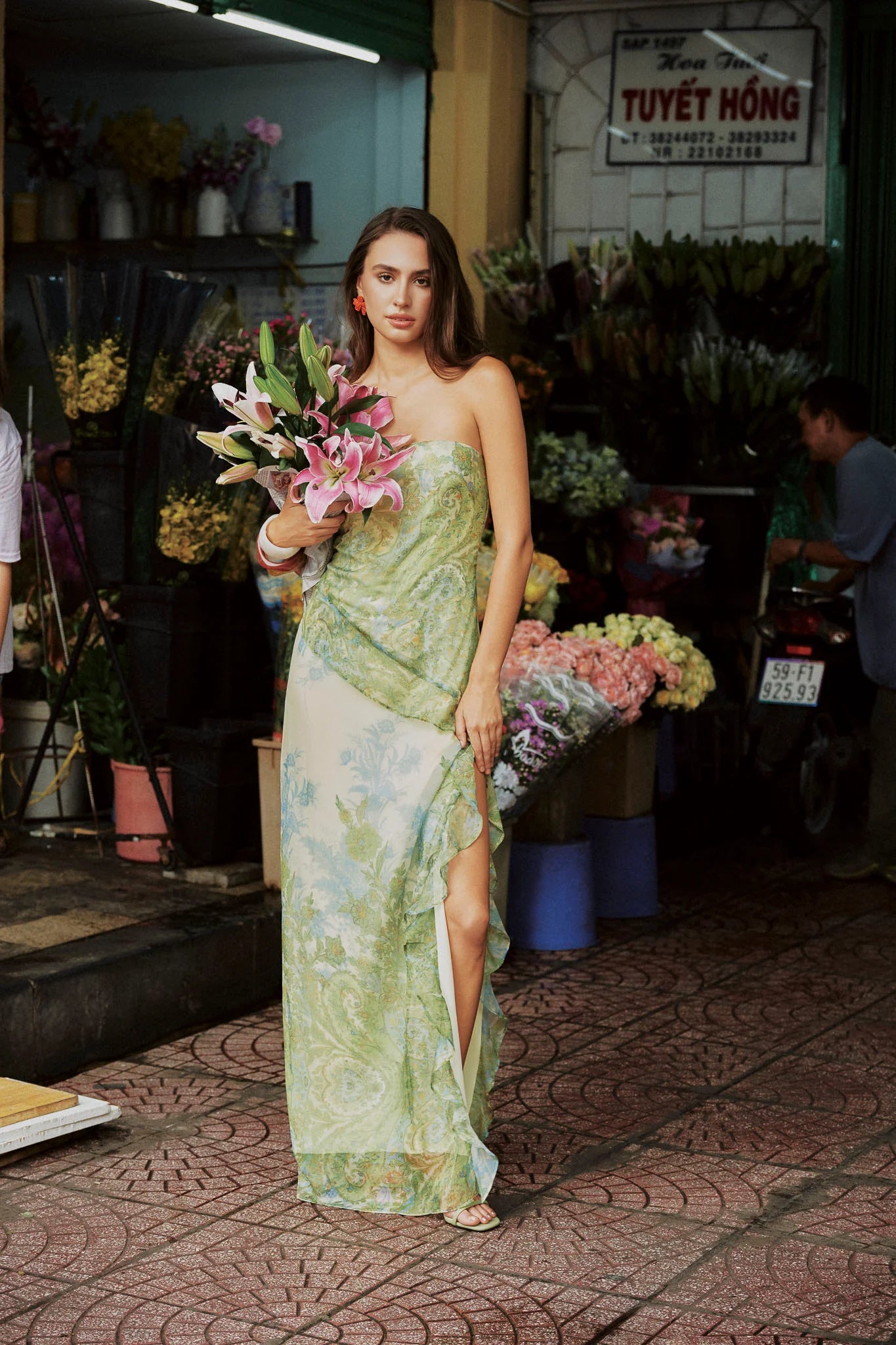 Seren Botanical Strapless Maxi Dress