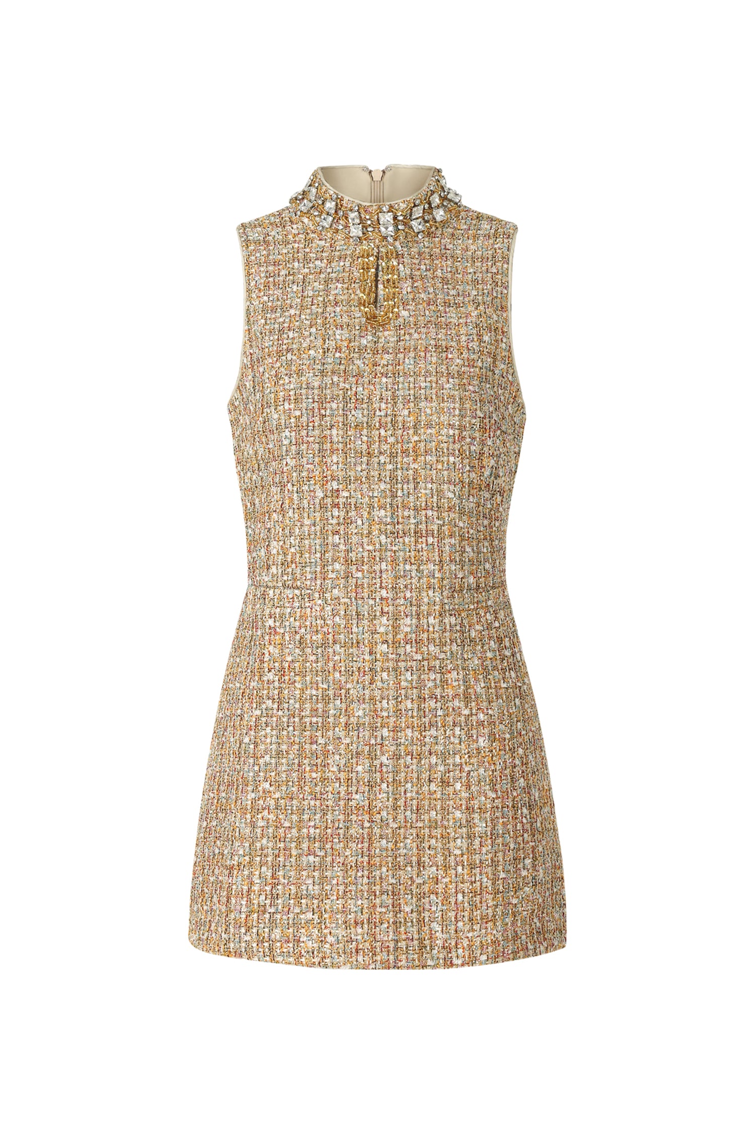 Jillian Diamond Mid-Neck Sleeveless Tweed Mini Dress