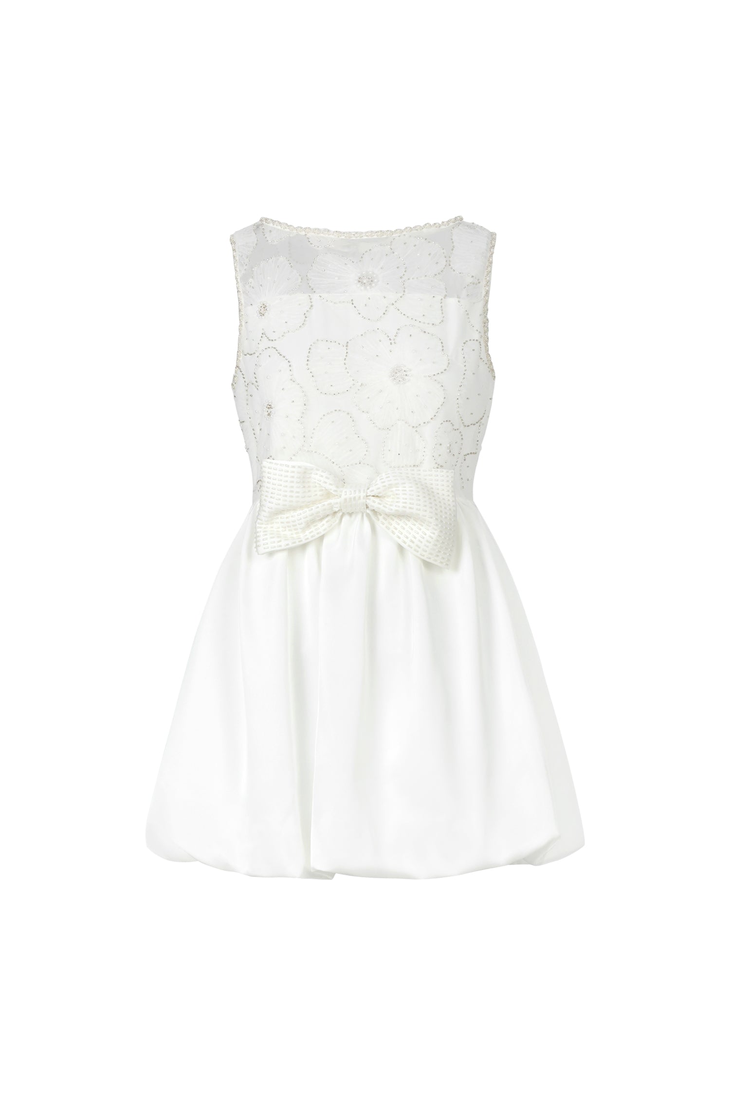 Shea Sleeveless Bowknot Embroidery Flowers Lace Mini Dress