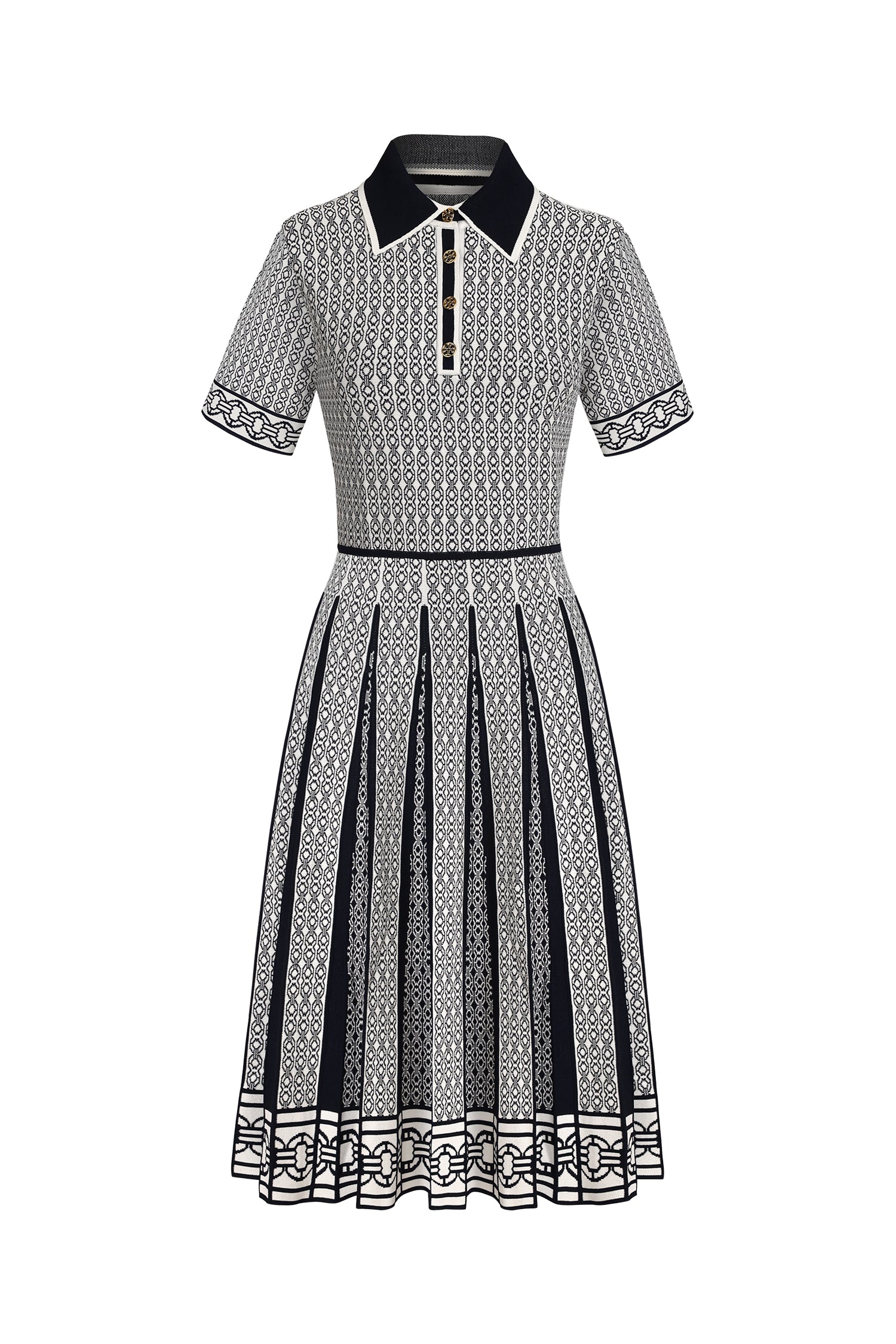 Reye Lapel Short Sleeves Jacquard Folds Mini Dress