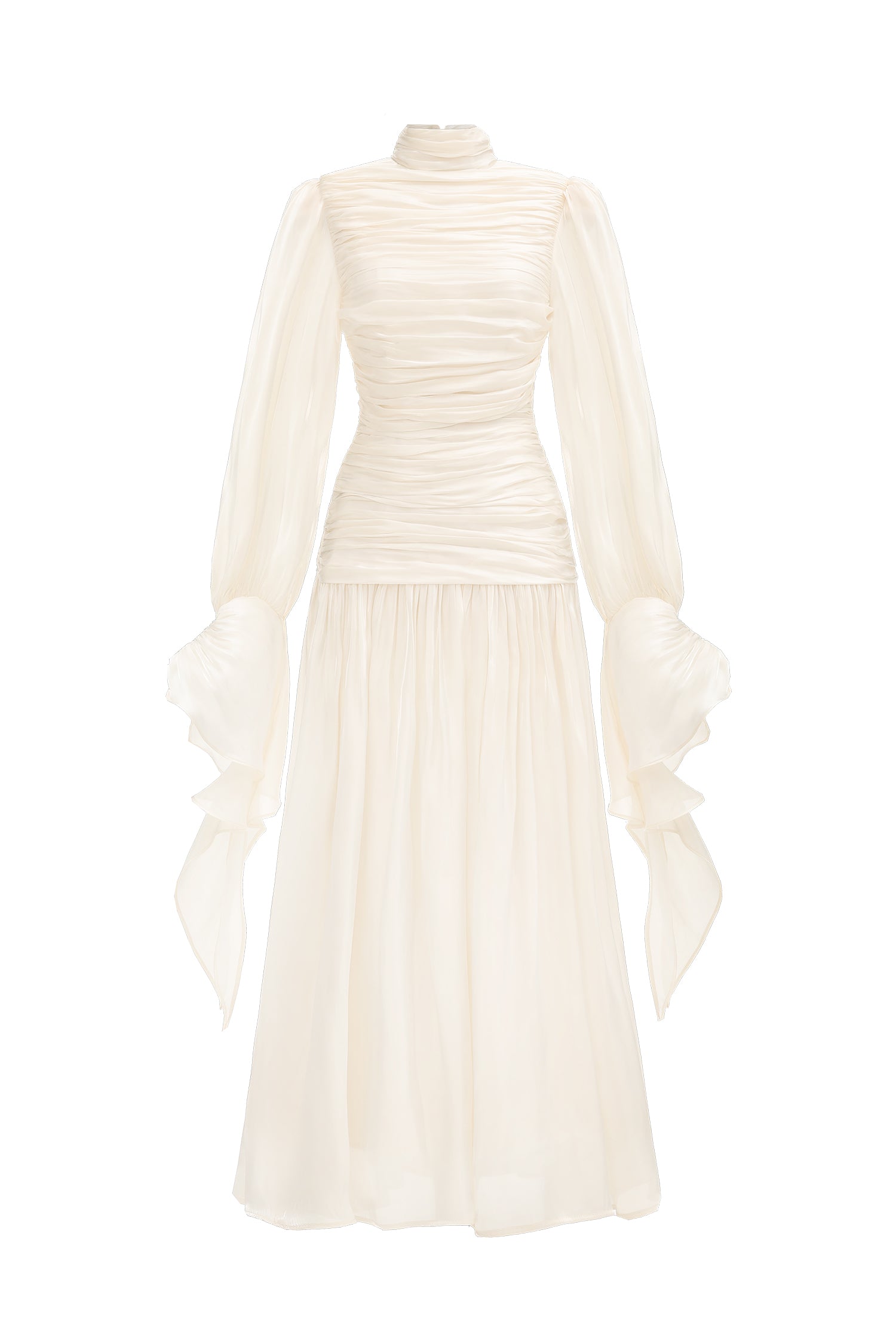 Viky Resort Waist-Defining Long Sleeve Ruched Woven Maxi Dress