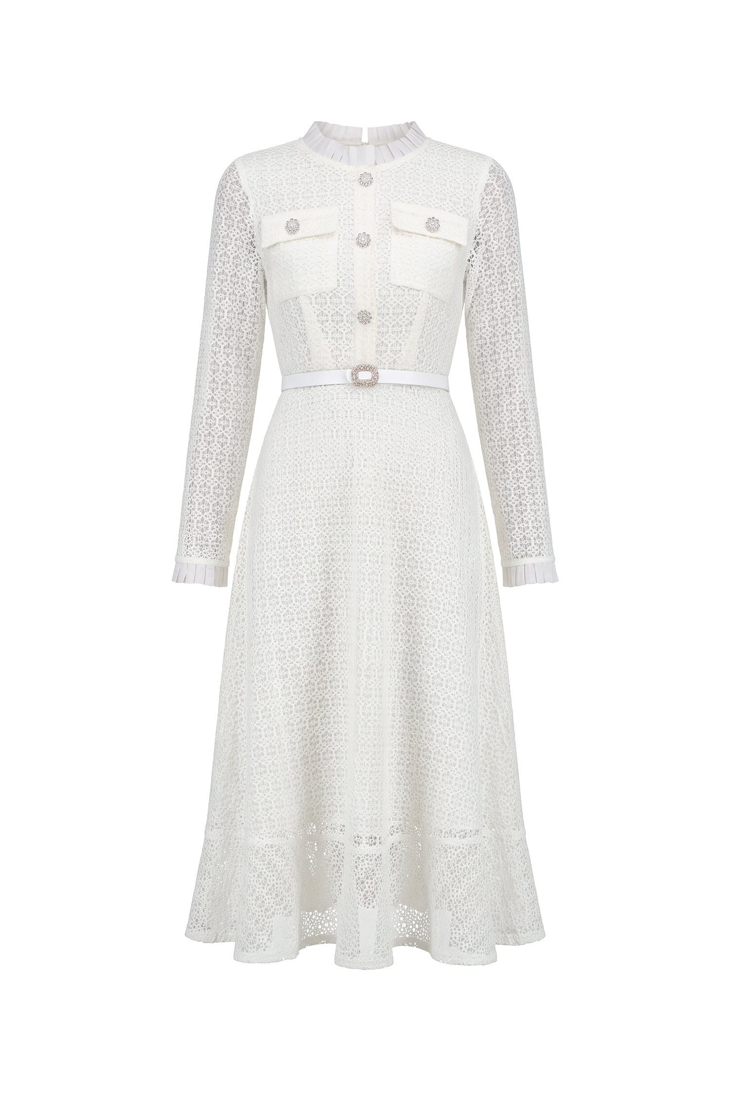 Deme Elegant Flowy Long Sleeve Rhinestone Woven Maxi Dress
