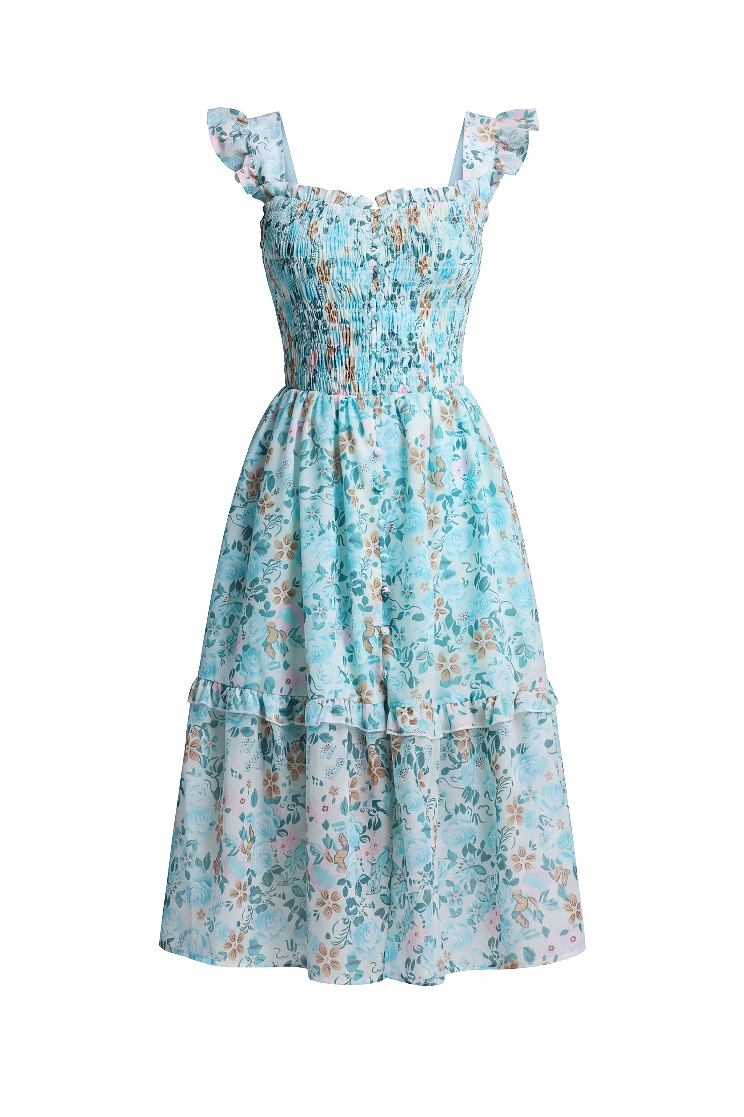 Myla Resort Flowy Sleeveless Ruffle Floral Print Woven Midi Dress