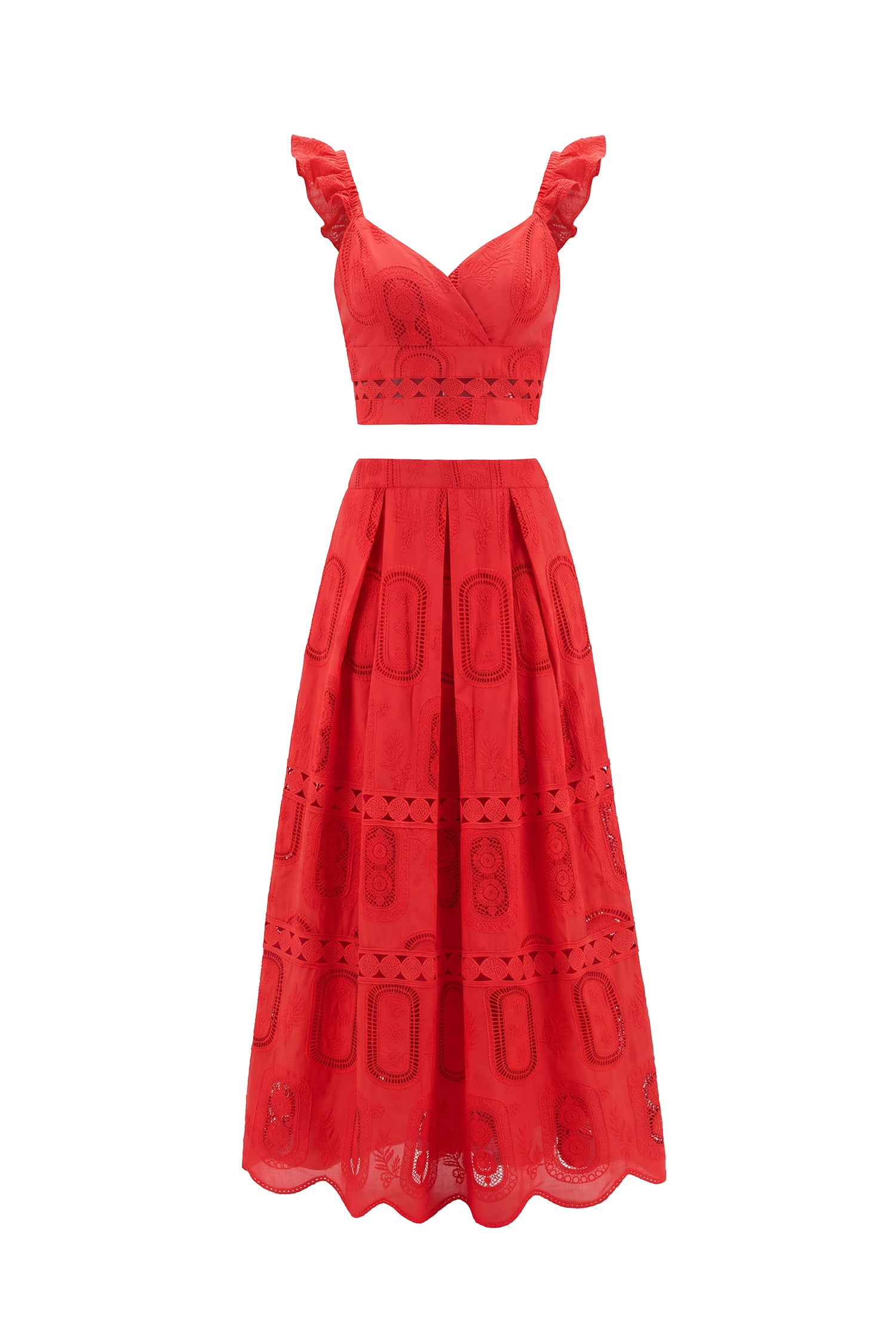 Lali Resort Flowy V Neck Sleeveless Ruffle Woven Top and Skirt Two Piece Set