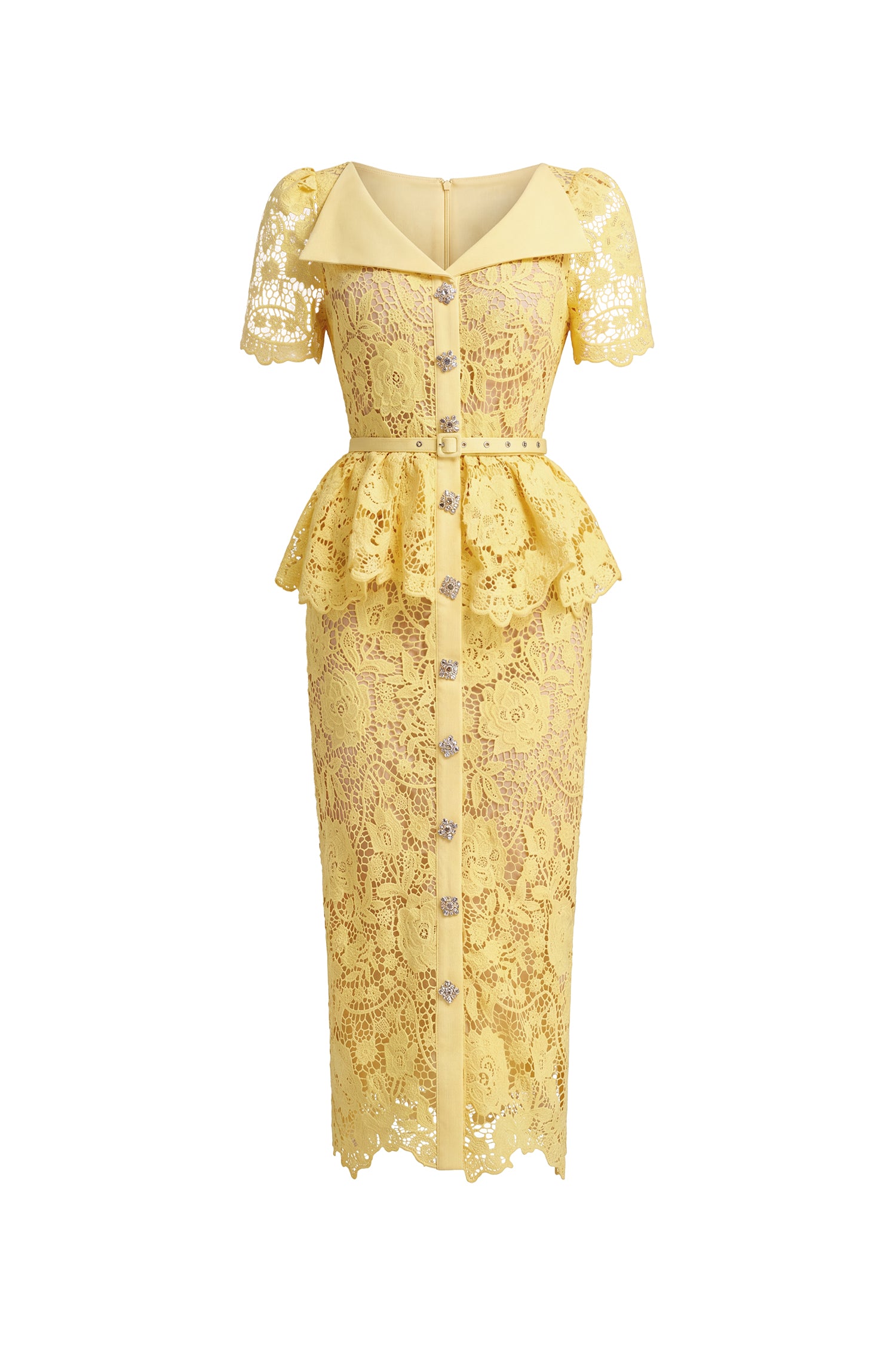 Quinn Elegant Cinched Short Sleeve Floral Lace Maxi Dress