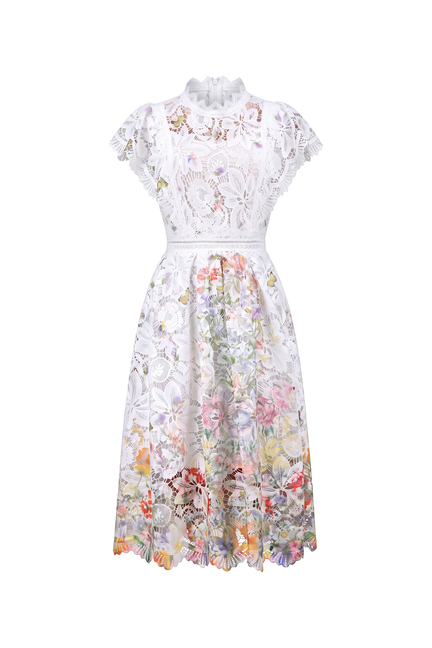 Leanna Resort Flowy Short Sleeve Floral Print Lace Midi Dress