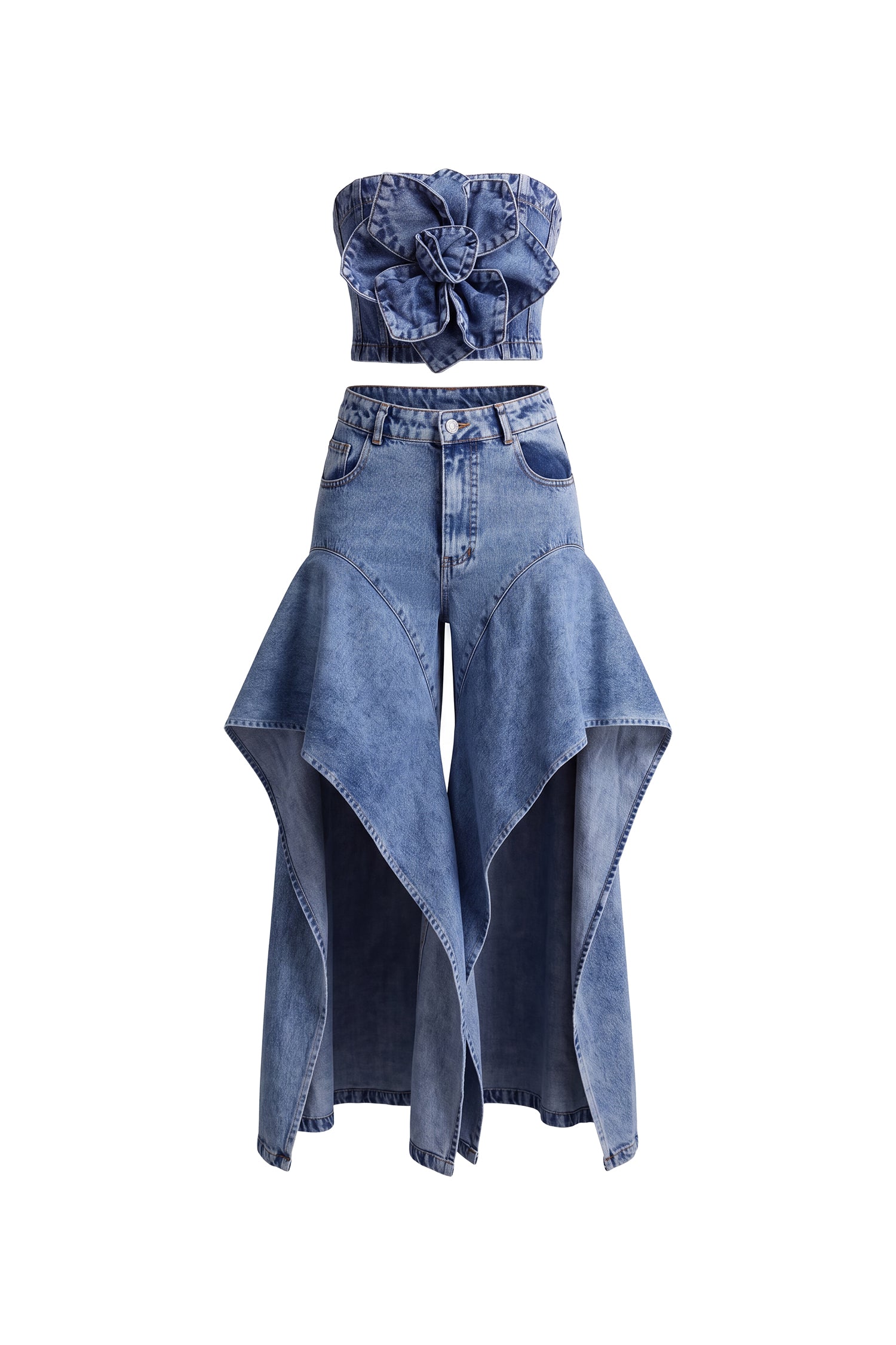 Pallas Chic Floral Slit Denim Top Or Pants